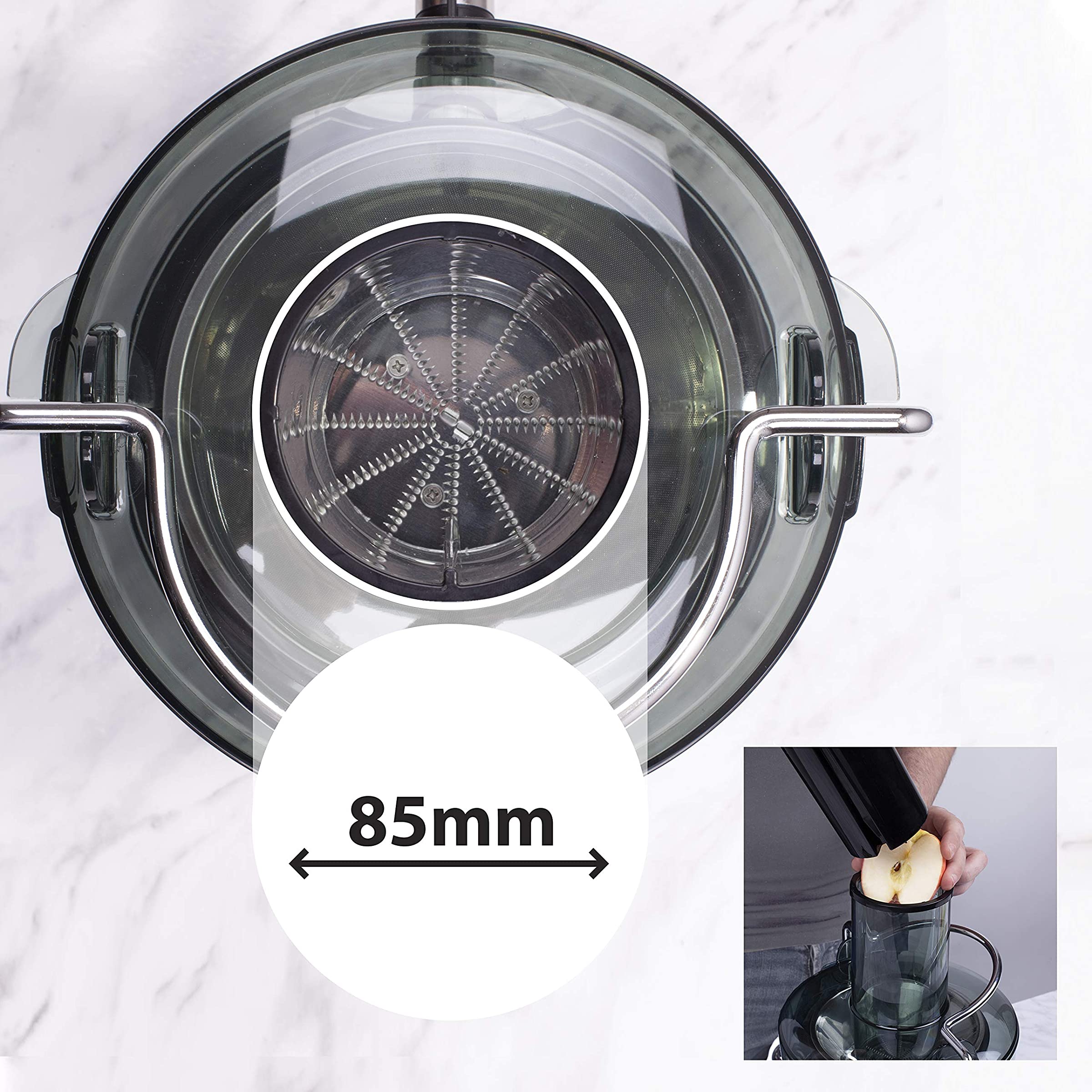 Duronic JE7C Centrifugeuse à jus de 800W pour fruits et légumes entiers - Large ouverture de 85 mm - Bec verseur anti-gouttes - Préparez vos jus fait-maison sans additifs, colorants ou sucre ajouté