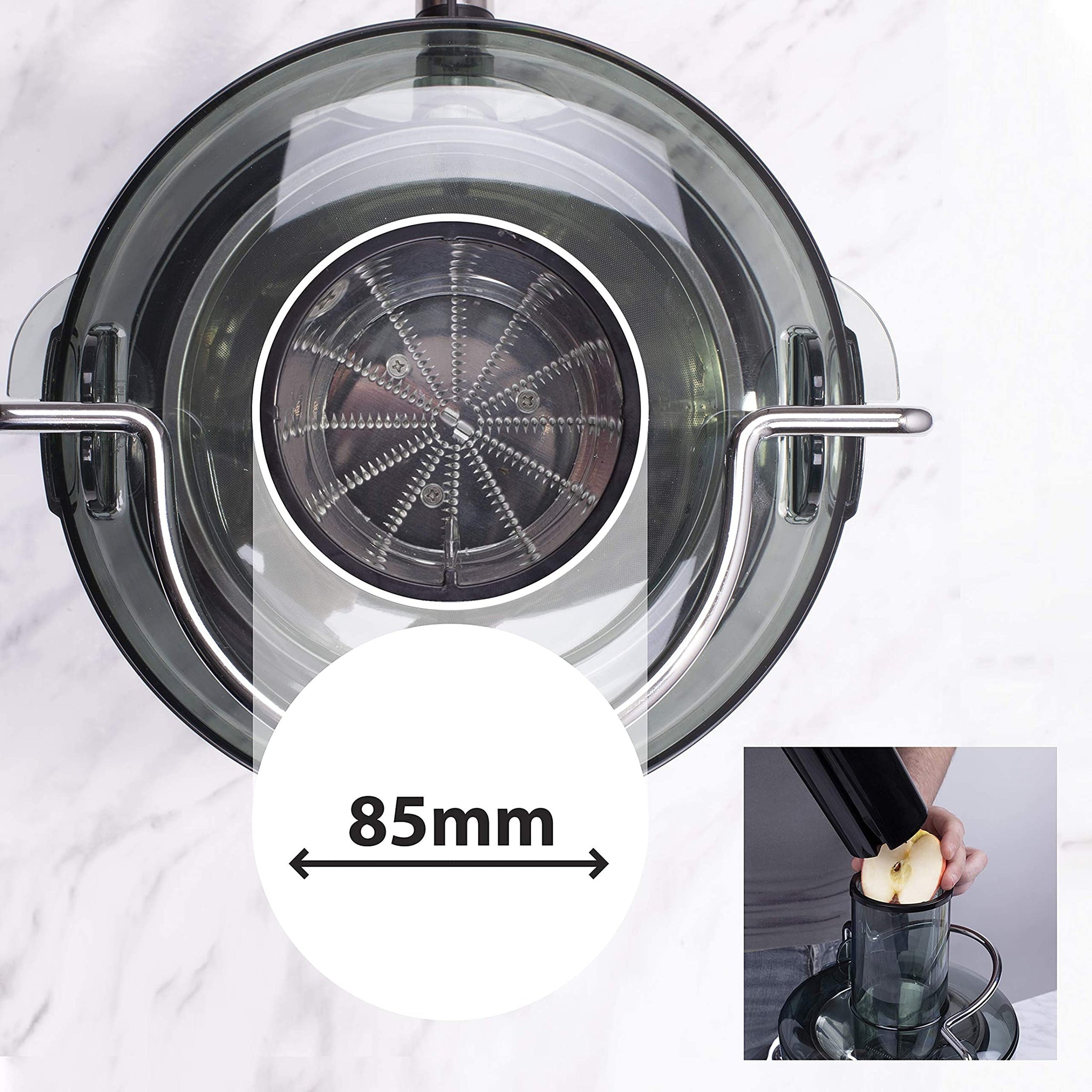Duronic JE7C Centrifugeuse à jus de 800W pour fruits et légumes entiers - Large ouverture de 85 mm - Bec verseur anti-gouttes - Préparez vos jus fait-maison sans additifs, colorants ou sucre ajouté