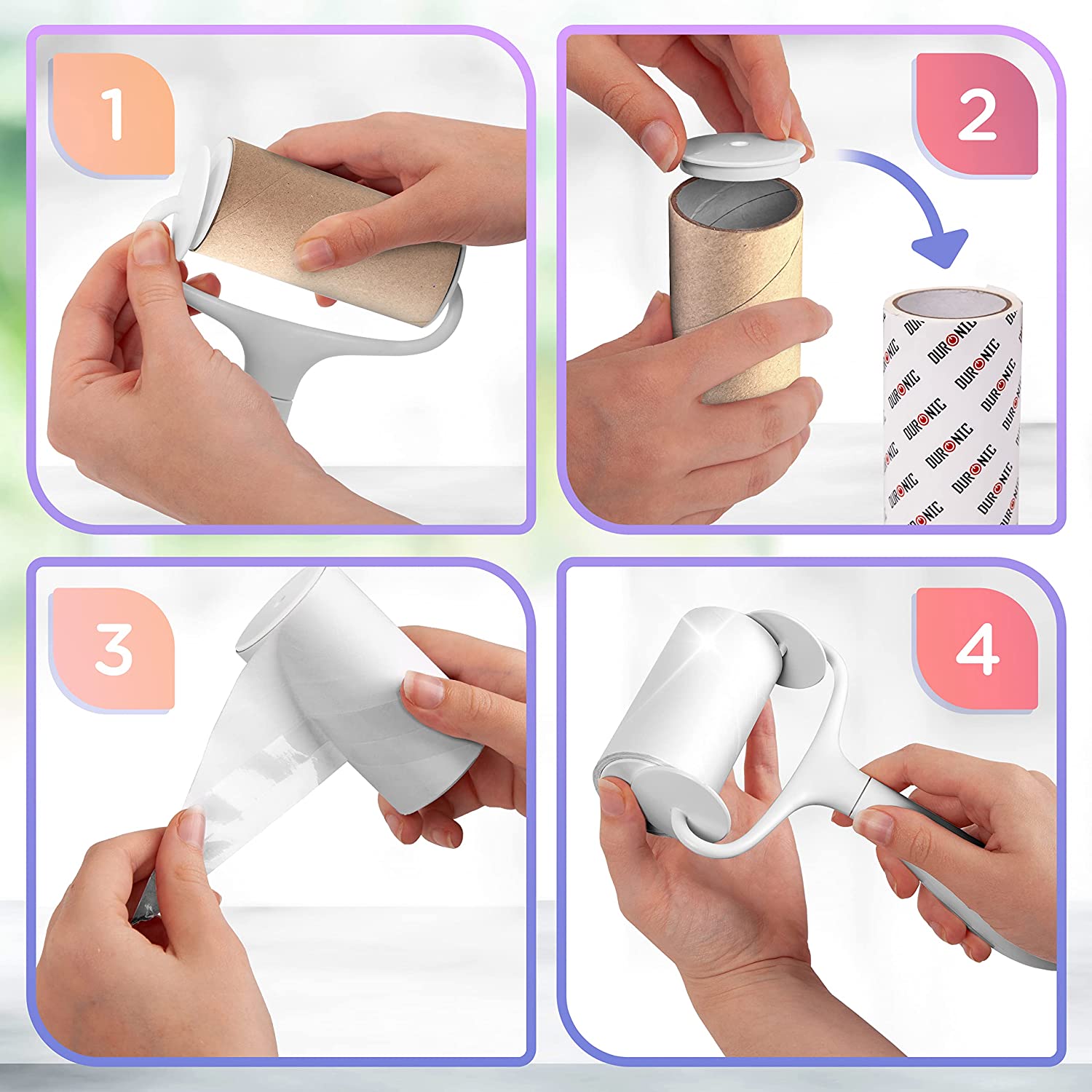 Duronic ROLL1X2 Rouleau ramasse poils avec 2 Recharges de Bandes adhésives | Anti peluches | Pour les Vêtements Poils d'Animaux Tissus d'Ameublement