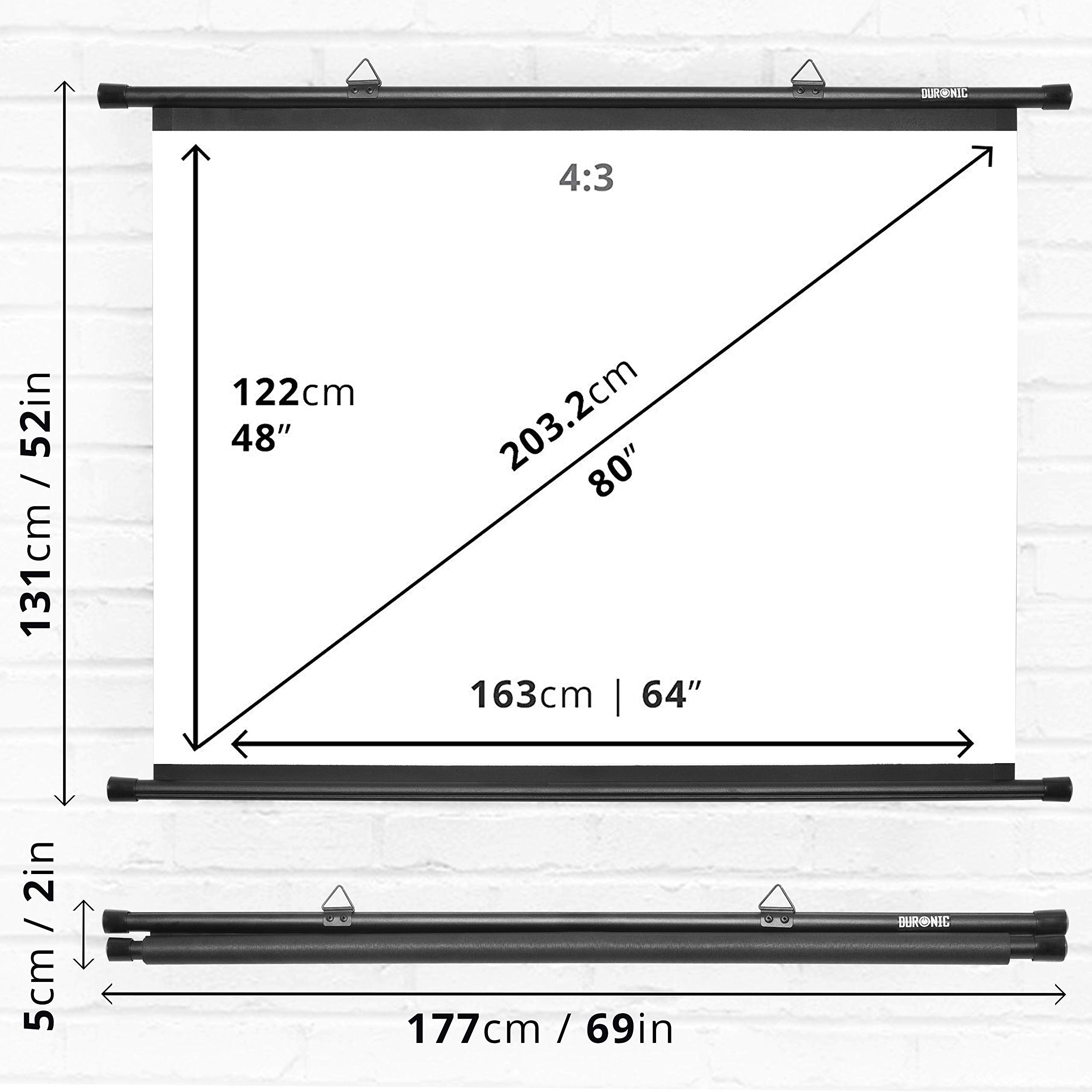 Duronic BPS80 /43 Ecran de Projection avec Barres et Crochets pour vidéoprojecteur - Toile de 80 Pouces ou 203 cm (163 x 122 cm)