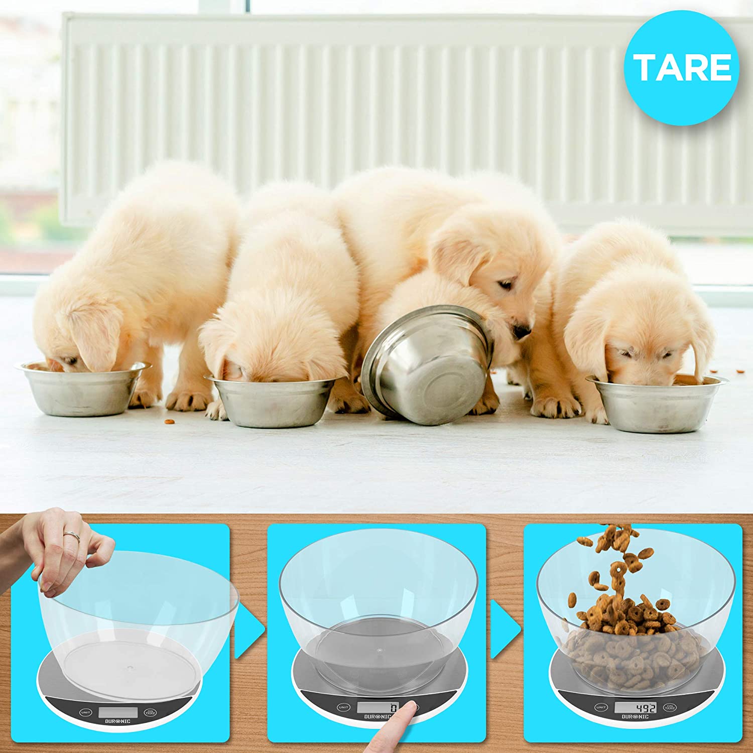 Duronic KS3000 Balance de cuisine | Capacité de 5 kg | Bol de 2L inclus | Affichage digital | Fonction d’ajout de poids | Précision à 1g