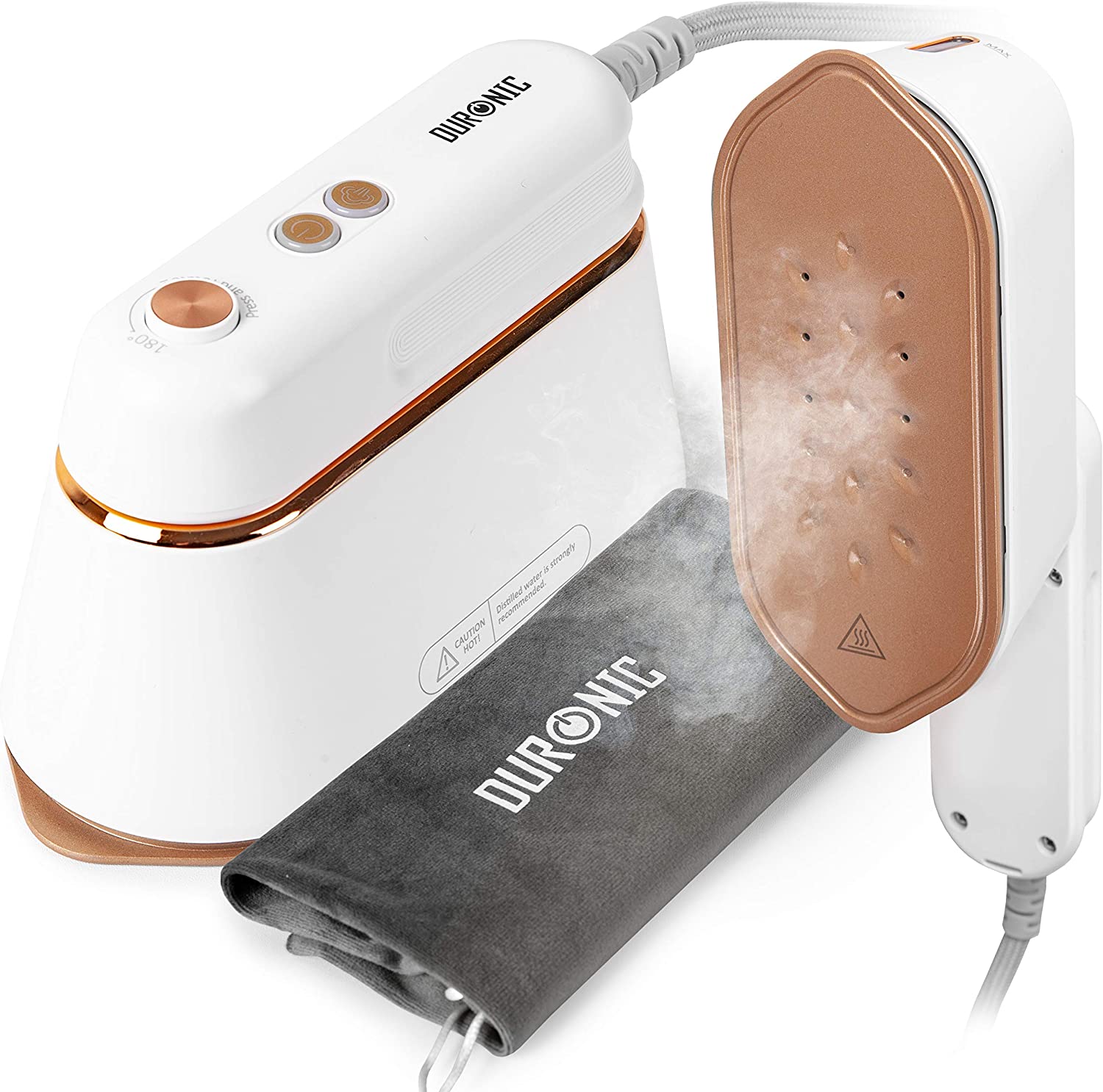 Duronic HS90 WE Fer à Repasser de Voyage Portable | Utilisation horizontale et verticale | 2 fonctions vapeurs | Poignée rétractable | Compact et léger pour déplacements | Sacoche, base et cruche