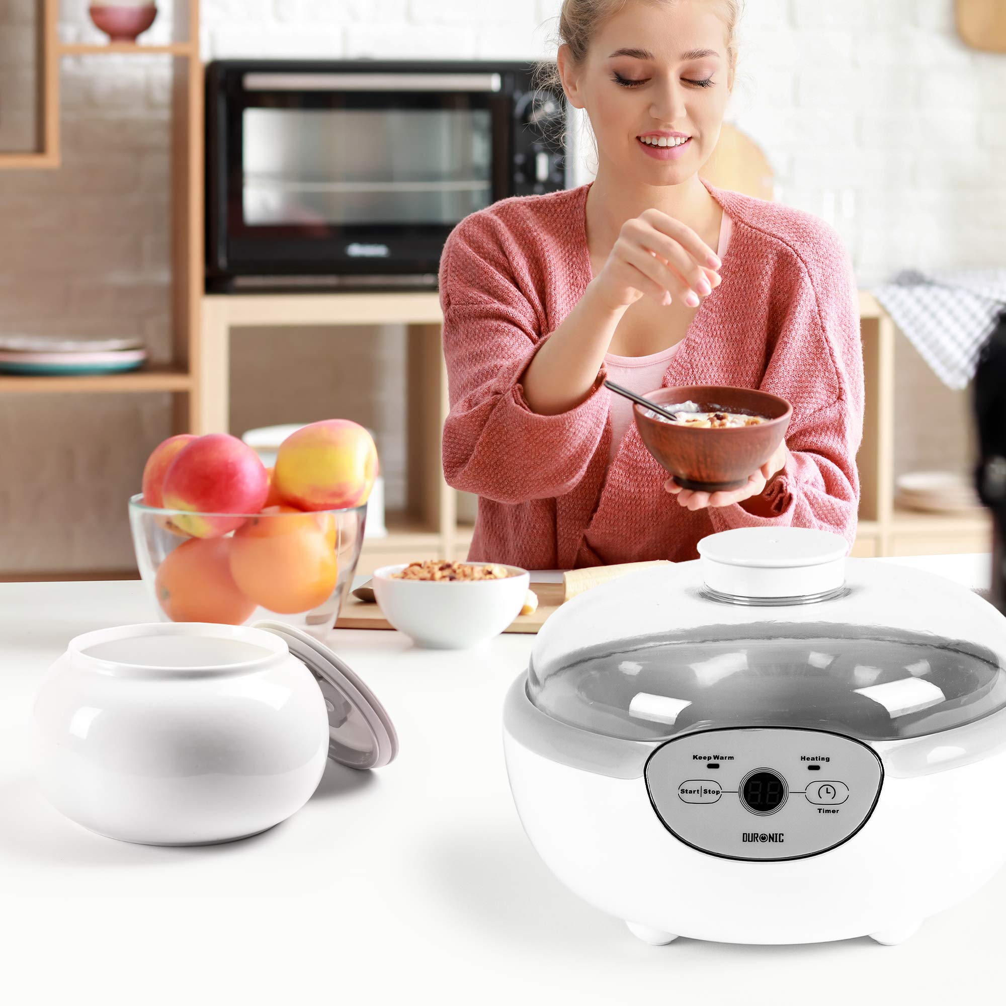 Duronic YM1 Yaourtière électrique programmable 1 pot de 1500 ml Machine à yaourt avec Thermostat et Pot de 1.5 L en Céramique Préparer des yaourts et desserts faits-maison