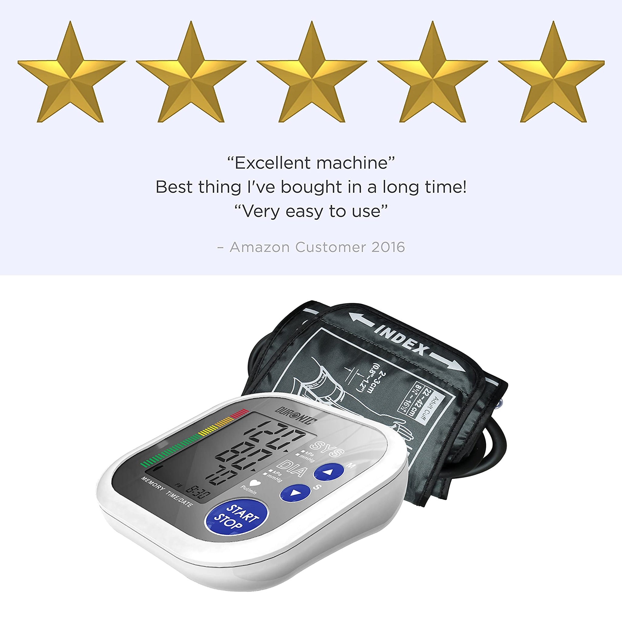 Duronic BPM080 Tensiomètre électronique pour bras avec brassard ajustable 22-42 cm - Mesure automatique de la tension artérielle - Certifié Médicalement - Large écran LCD