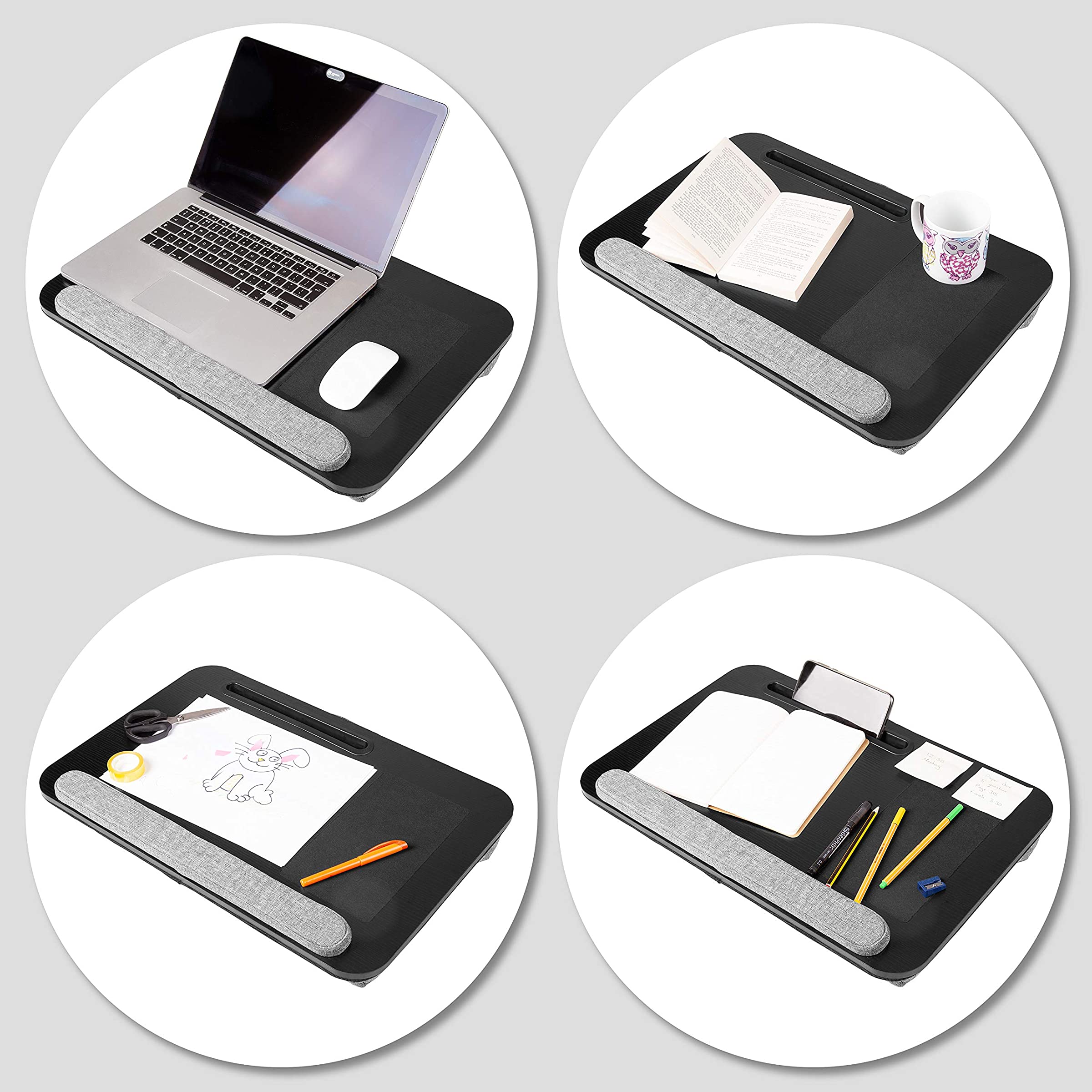 Duronic DML433 Plateau pour Ordinateur Portable avec Coussins inclinés en polystyrène ergonomiques | Repose Poignets en Mousse | Support pour Tablette | Tapis de Souris | Table à Poser sur Les Genoux