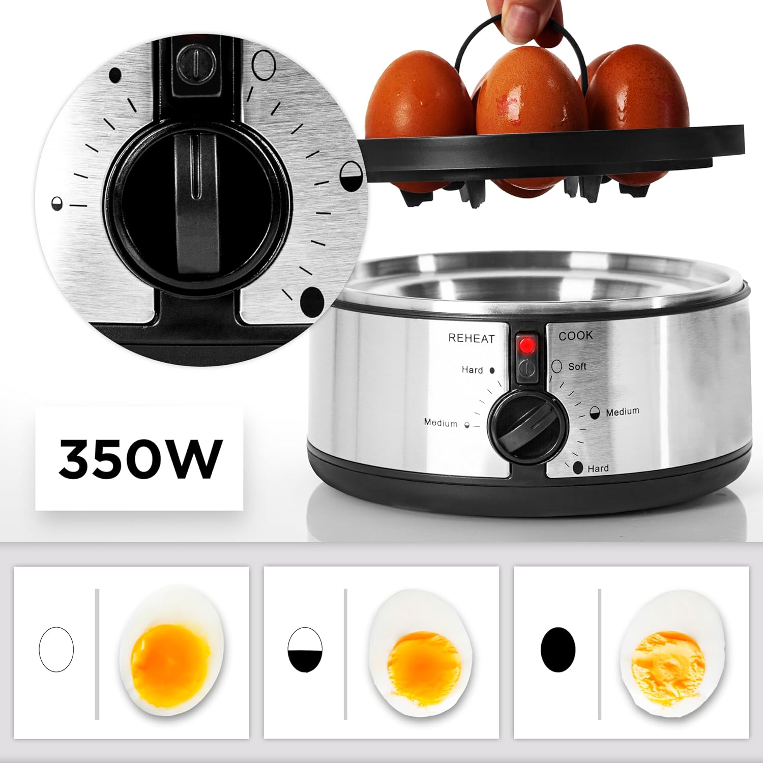 Duronic EB35 BK Cuiseur à oeufs De 1 à 7 oeufs Thermostat et minuteur pour obtenir oeufs durs ou mollets ou à la coque avec fonction dédiée pour préparer deux types de cuisson