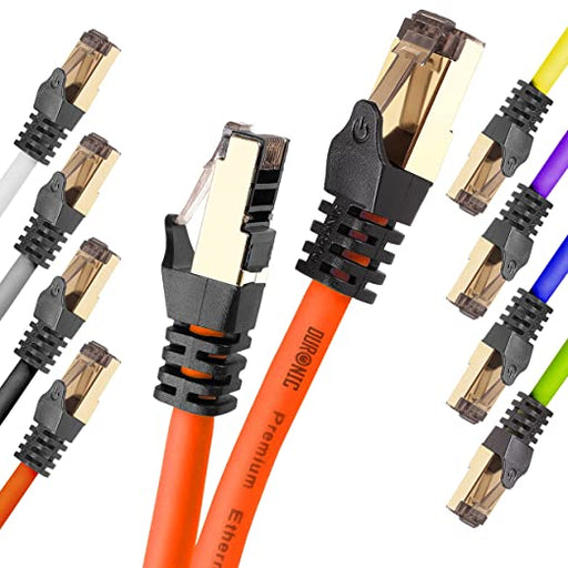 Duronic CAT8 OE Câble Ethernet 1,5 M Orange | S/FTP paire torsadée écrantée et blindée | Bande passante 2GHz / 2000 MHz | Transmission des données 40 Gigabits | Connecteurs RJ45 en or avec manchon