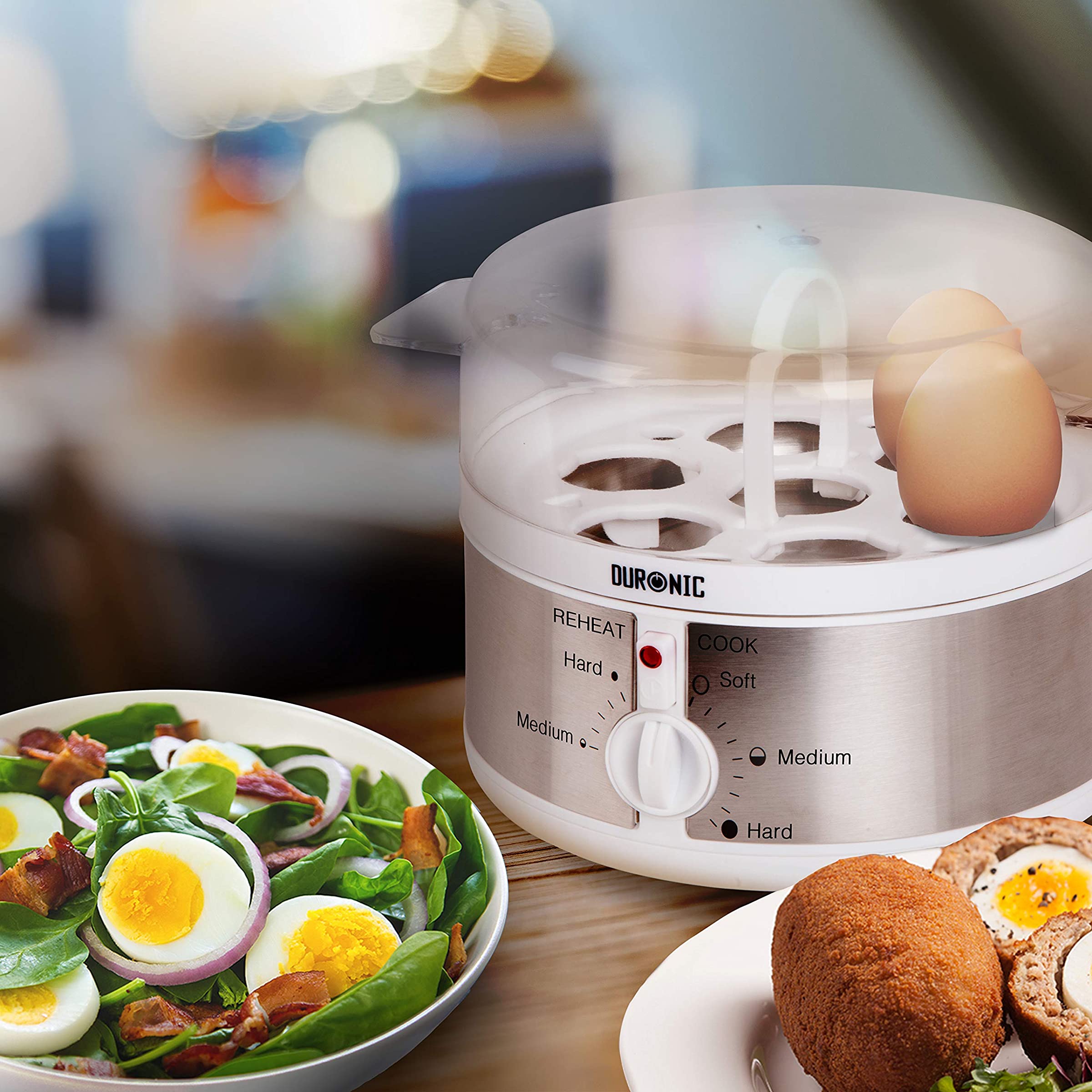 Duronic EB35 WE Cuiseur à oeufs De 1 à 7 oeufs Thermostat et minuteur pour obtenir oeufs durs ou mollets ou à la coque avec fonction dédiée pour préparer deux types de cuisson