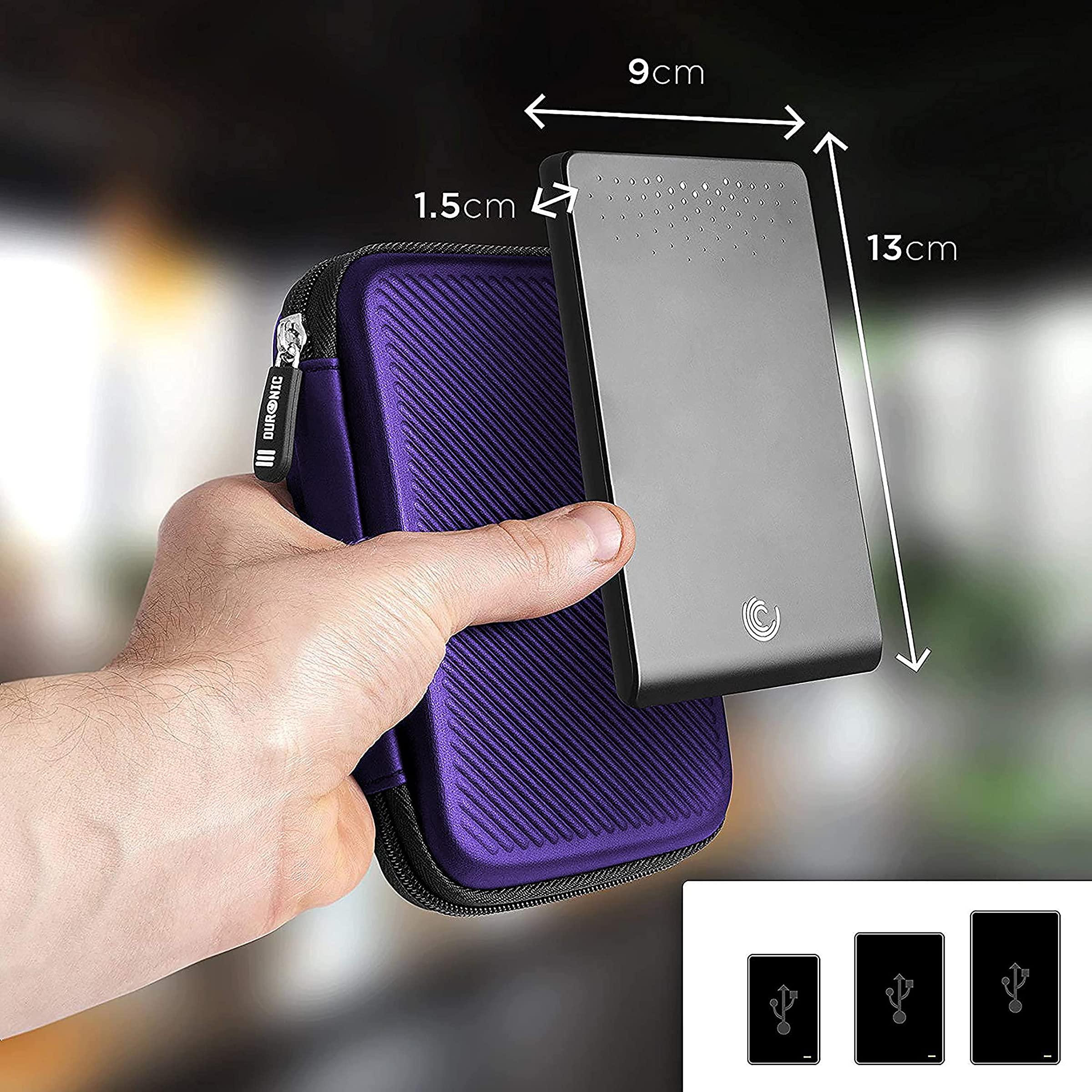 Duronic HDC2 VT étui de Protection Semi Rigide pour Disque Dur, GPS, Batterie Portable, liseuse | Housse pour disques durs externes | Violet | EVA Antichoc | Léger et Compact | 11 x 15 cm