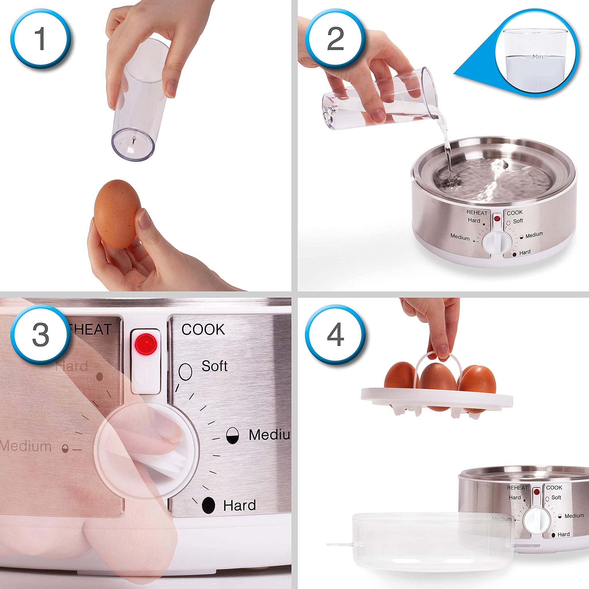 Duronic EB35 WE Cuiseur à oeufs De 1 à 7 oeufs Thermostat et minuteur pour obtenir oeufs durs ou mollets ou à la coque avec fonction dédiée pour préparer deux types de cuisson