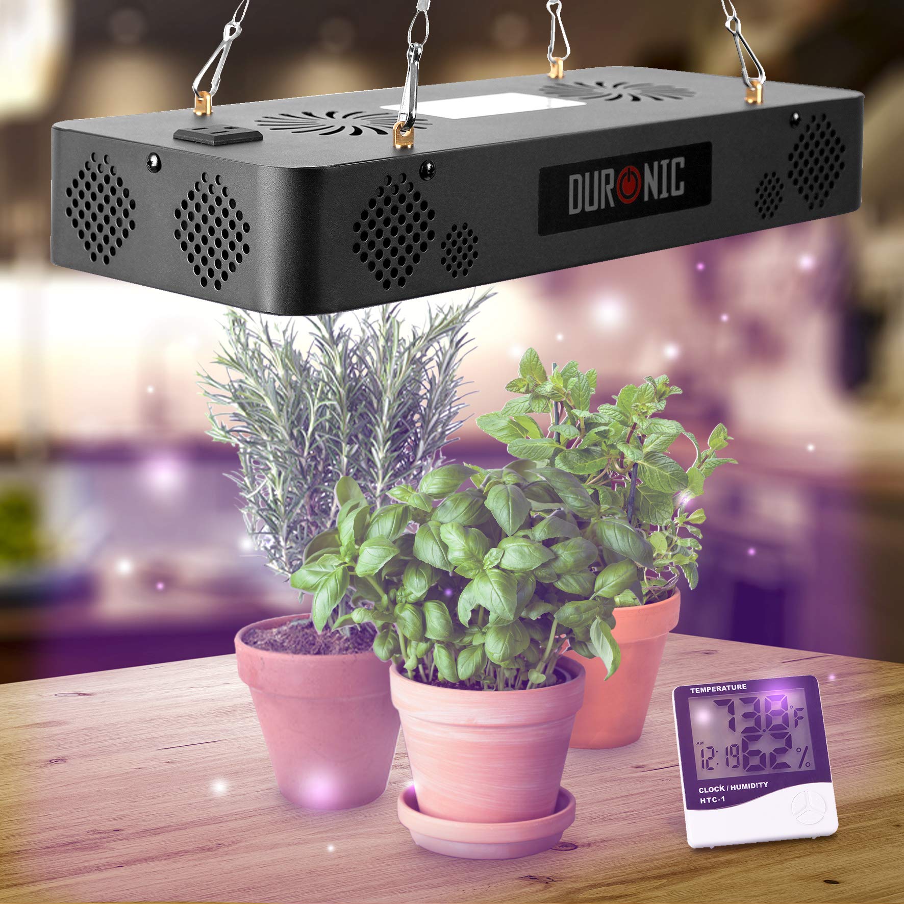Duronic GLH60 Lampe de croissance horticole suspendue 600W Ampoules LED bleu rouge IR Modes semence et floraison Hygromètre inclus Lumière de culture pour plante fruit légume fleur herbe