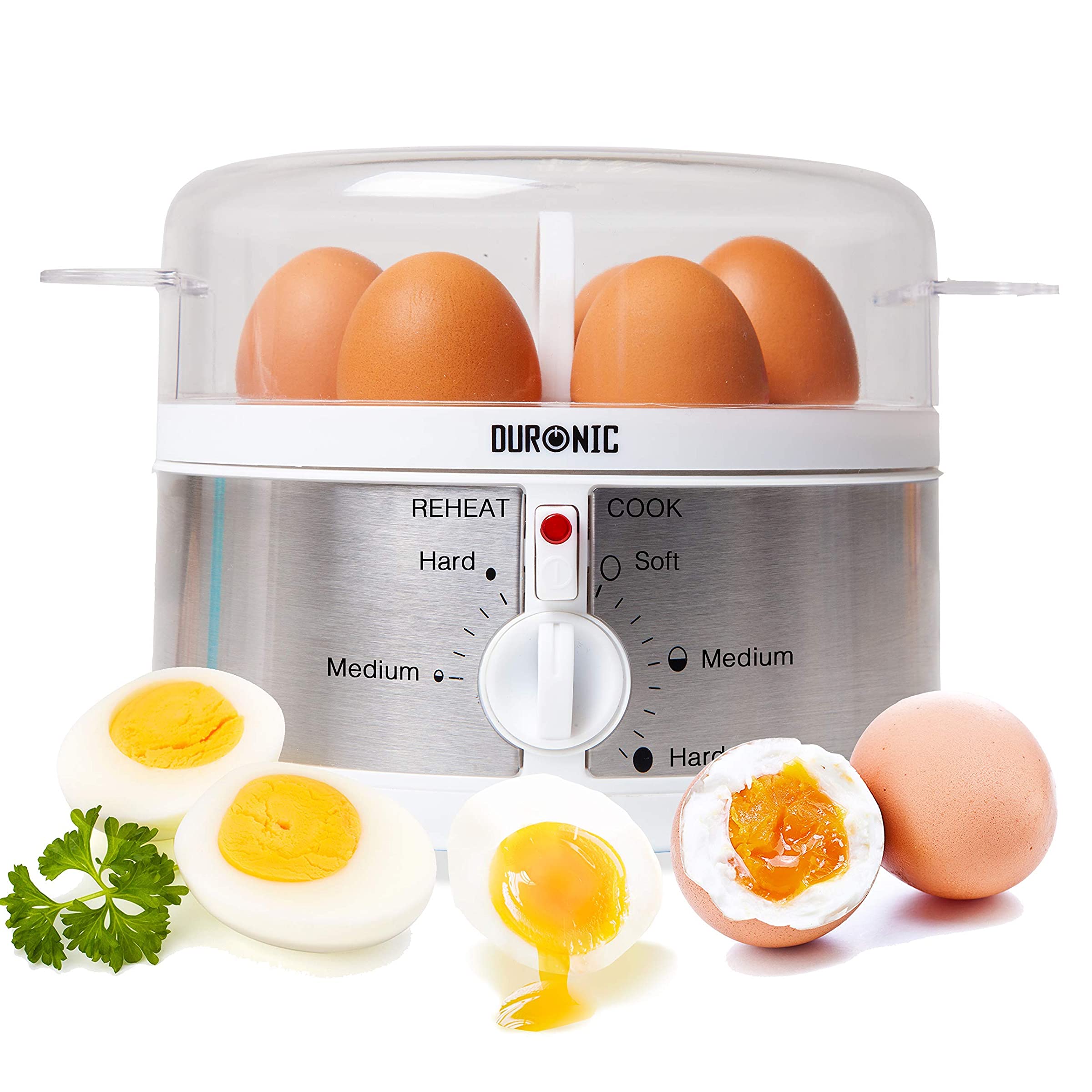 Duronic EB35 WE Cuiseur à oeufs De 1 à 7 oeufs Thermostat et minuteur pour obtenir oeufs durs ou mollets ou à la coque avec fonction dédiée pour préparer deux types de cuisson