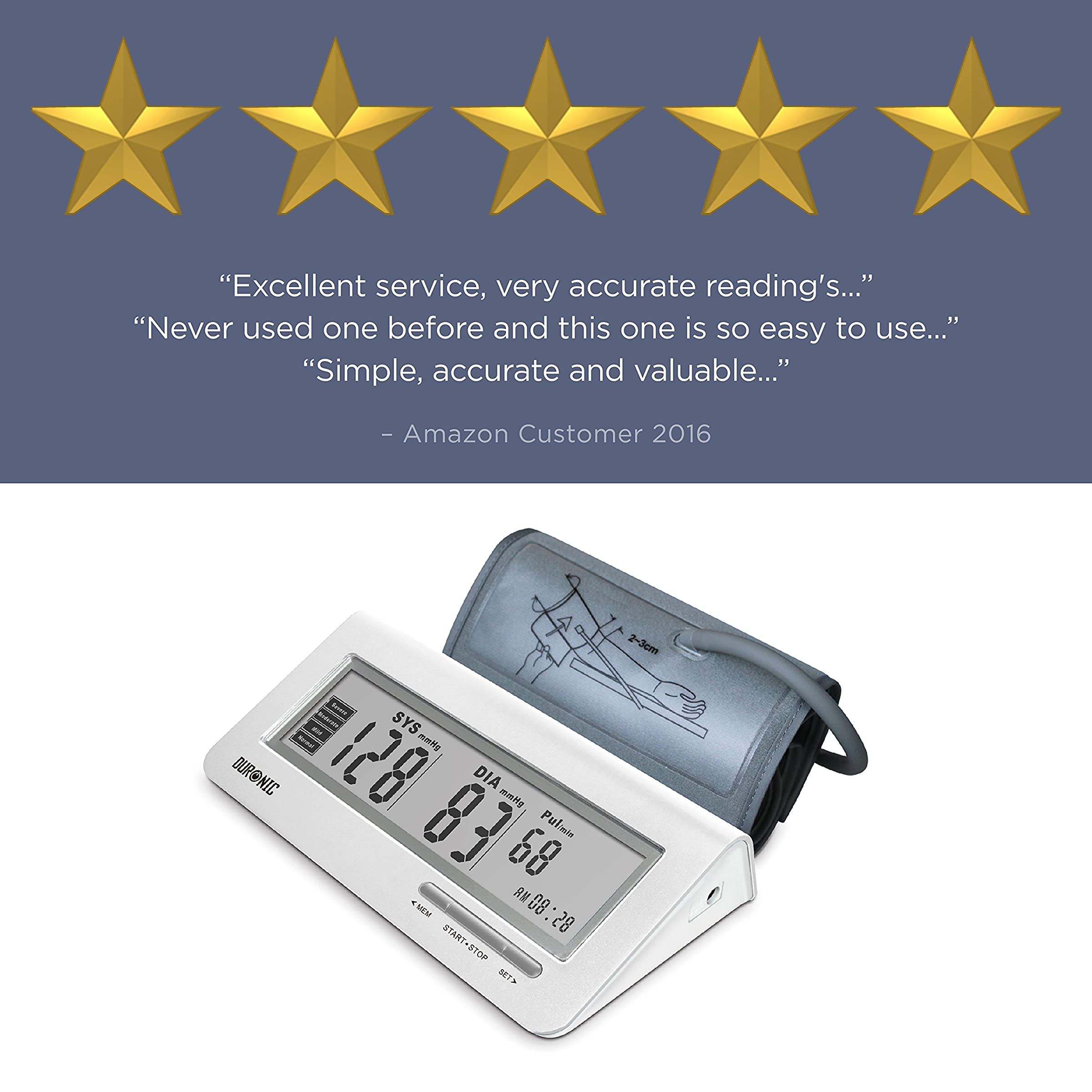 Duronic BPM400 Tensiomètre électronique pour bras avec brassard ajustable 22-42 cm - Mesure automatique de la tension artérielle - Certifié Médicalement - Large écran LCD
