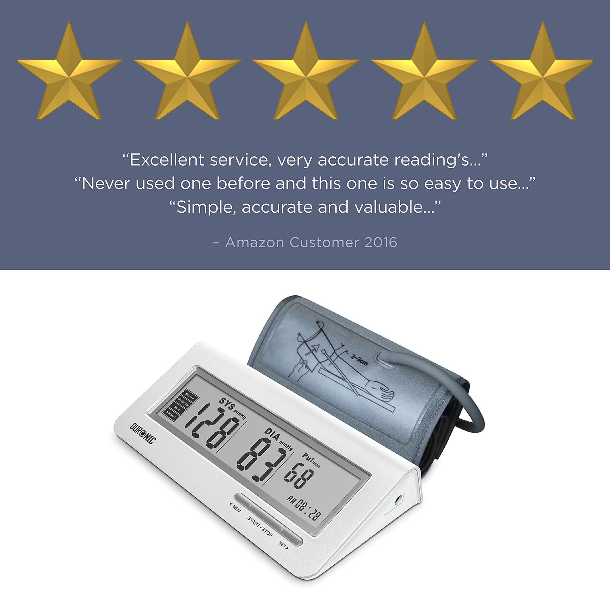 Duronic BPM400 Tensiomètre électronique pour bras avec brassard ajustable 22-42 cm - Mesure automatique de la tension artérielle - Certifié Médicalement - Large écran LCD