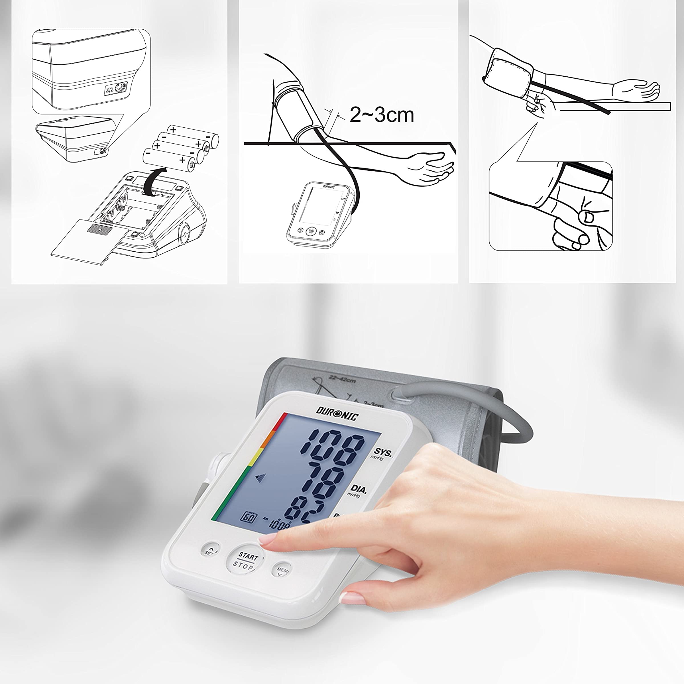 Duronic BPM150 Tensiomètre électronique pour bras avec brassard ajustable 22-42 cm - Mesure automatique de la tension artérielle - Certifié Médicalement - Large écran LCD