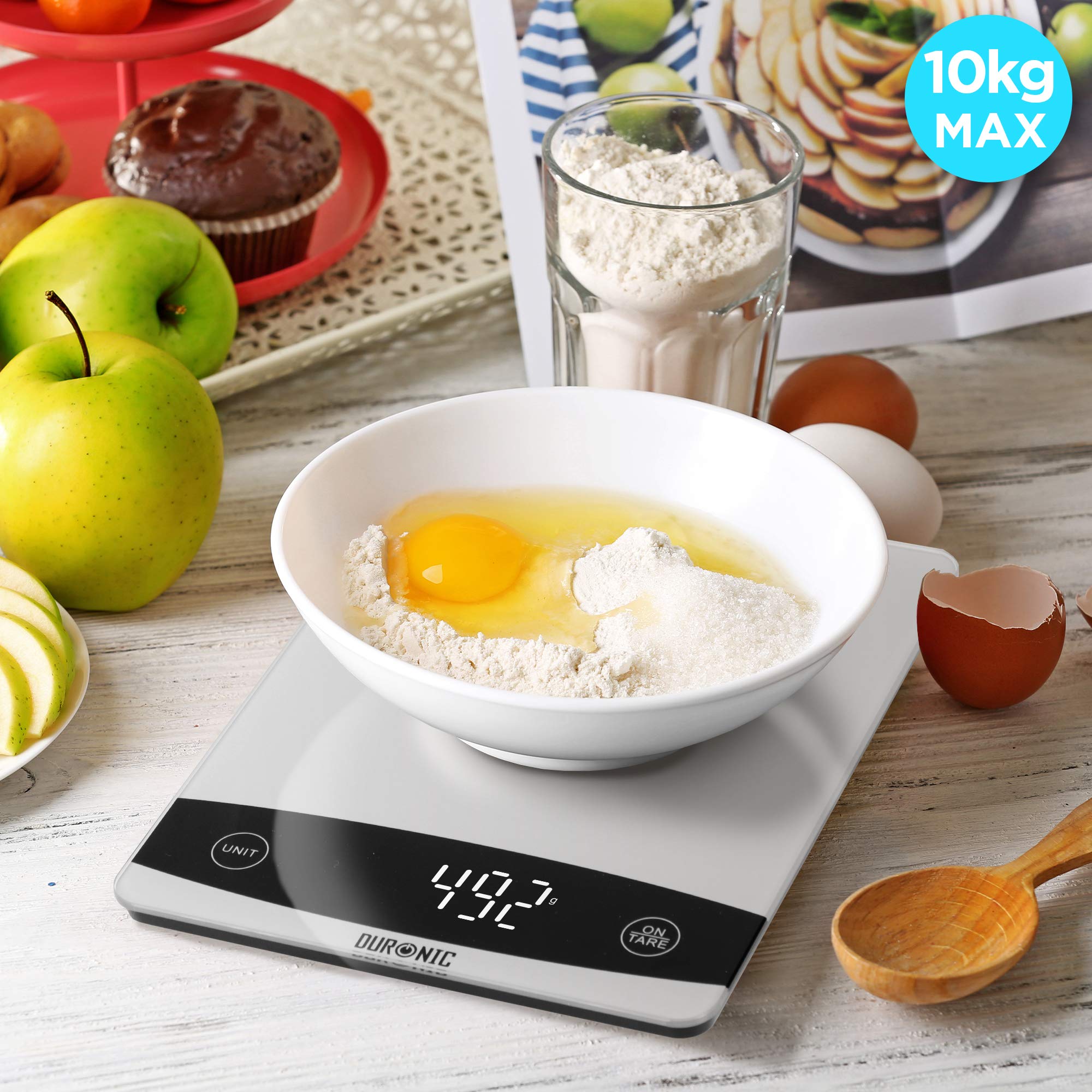 Duronic KS1009 Balance de cuisine | Capacité de 10 kg | Large affichage digital | Fonction d’ajout de poids | Précision à 1 g