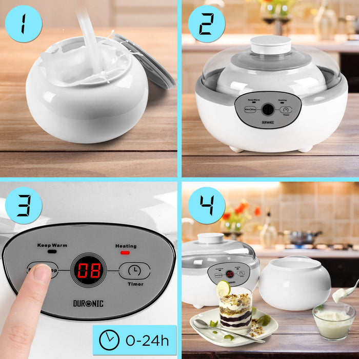 Duronic YM1 Yaourtière électrique programmable 1 pot de 1500 ml | Machine à yaourt avec Thermostat et Pot de 1.5 L en Céramique | Préparer des yaourts et desserts faits-maison