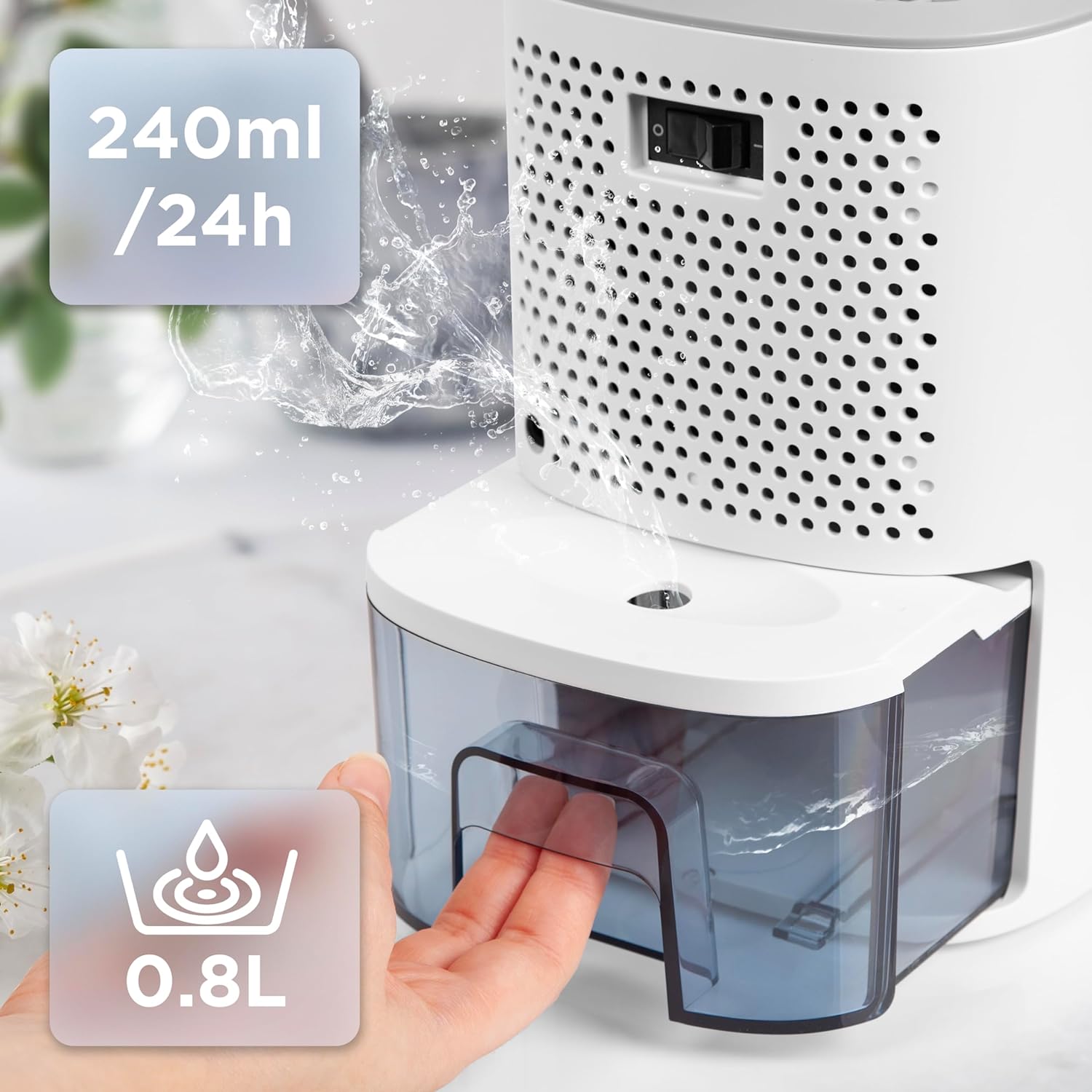 Duronic DH06 WE Déshumidificateur de 23W | Jusqu'à 240ml d'eau par jour | Réservoir d'eau de 0,8 litre | Compact et silencieux | Idéal pour petits espaces