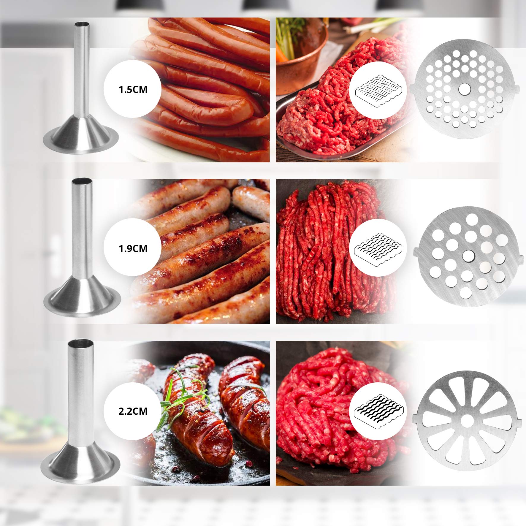 Duronic MG301 Hachoir à viande en inox 3000W - Accessoires pour viande hachée, saucisses, kibbés. Idéal pour créer des mets à base de viande ou de légumes (burgers végétaliens)