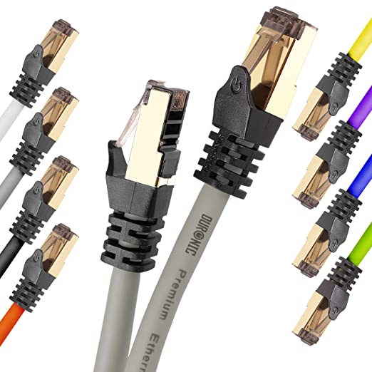 Duronic CAT8 GY Câble Ethernet 5 M Gris | S/FTP paire torsadée écrantée et blindée | Bande passante 2GHz / 2000 MHz | Transmission des données 40 Gigabits | Connecteurs RJ45 en or avec manchon