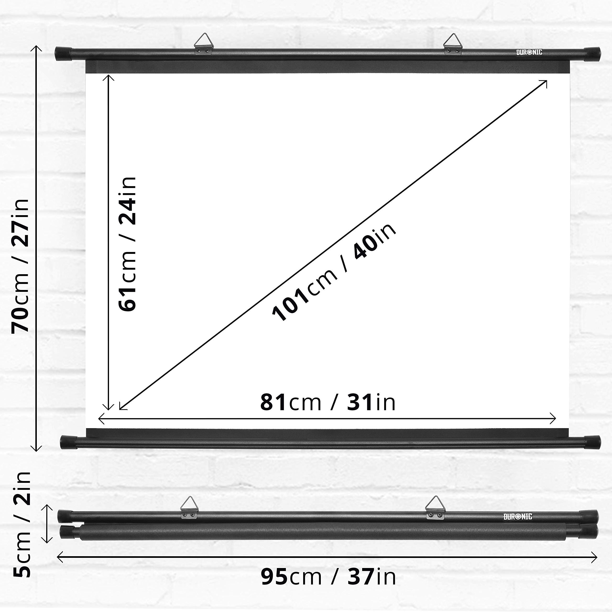 Duronic BPS40 /43 Ecran de Projection avec Barres et Crochets pour vidéoprojecteur - Toile de 40 Pouces ou 102 cm (81 x 61 cm)