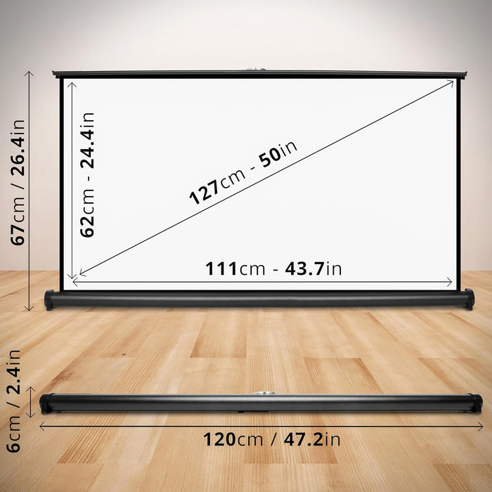 Duronic DPS50 16/9 Ecran de Projection TV Home Cinema pour Bureau de 50 Pouces 127 cm | 111 x 62 cm | Toile pour vidéoprojecteur | Solution Alternative au Trépied | Gain +1 idéal pour 3D 8K 4K 1080P