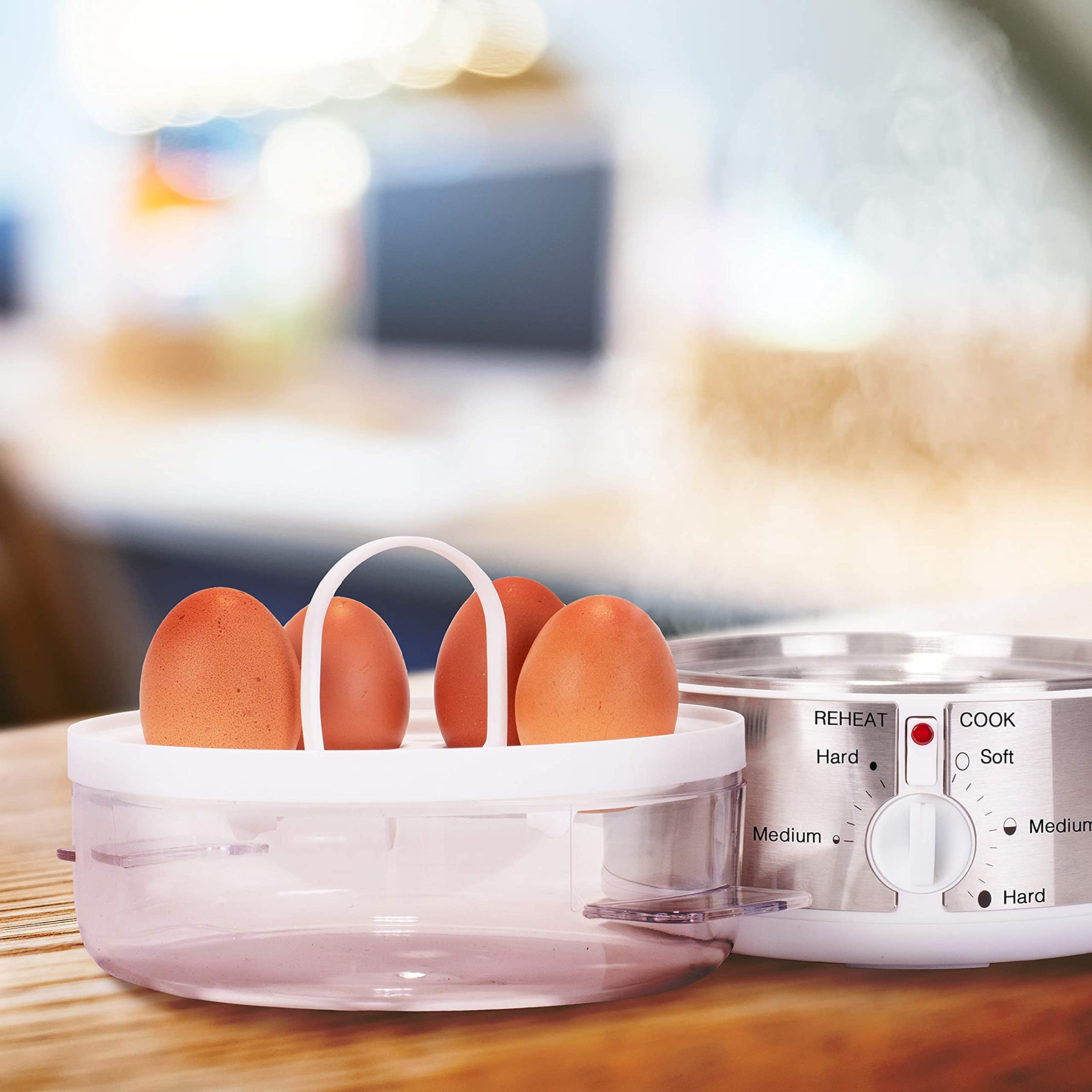 Duronic EB35 WE Cuiseur à oeufs De 1 à 7 oeufs Thermostat et minuteur pour obtenir oeufs durs ou mollets ou à la coque avec fonction dédiée pour préparer deux types de cuisson