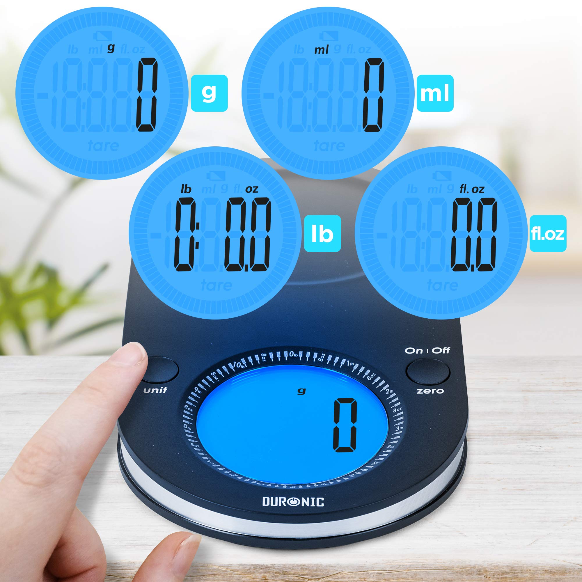 Duronic KS5000 Balance de cuisine | Capacité de 5 kg | Bol de 3 L inclus | Large écran rétroéclairé | Fonction d'ajout de poids | Précision à 1 g | Idéale pour la pâtisserie ou comme balance postale