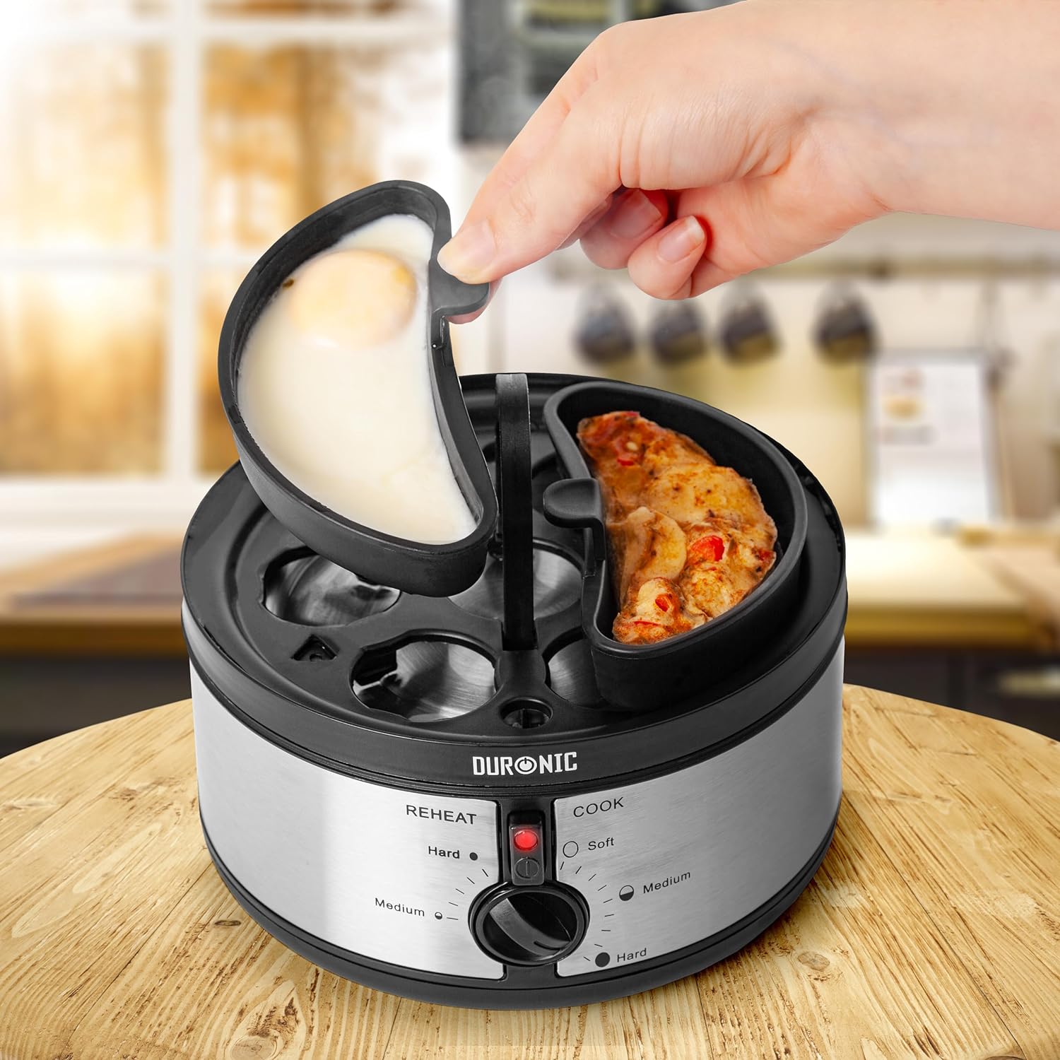 Duronic EB35 BK Cuiseur à oeufs De 1 à 7 oeufs Thermostat et minuteur pour obtenir oeufs durs ou mollets ou à la coque avec fonction dédiée pour préparer deux types de cuisson