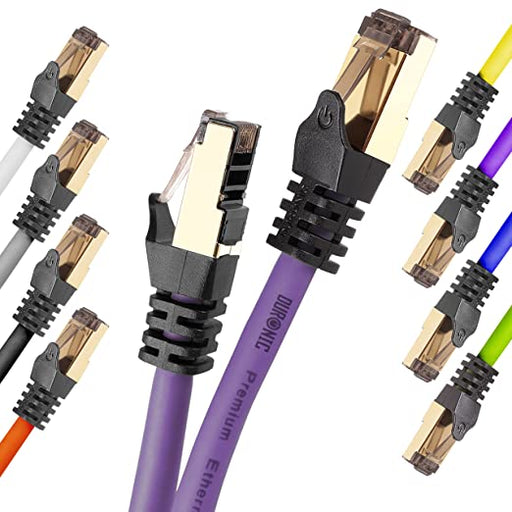 Duronic CAT8 PE Câble Ethernet 0,5 M Mauve | S/FTP paire torsadée écrantée et blindée | Bande passante 2GHz / 2000 MHz | Transmission des données 40 Gigabits | Connecteurs RJ45 en or avec manchon