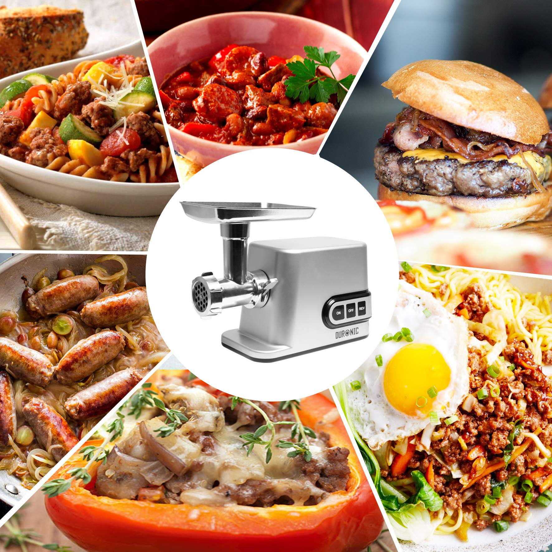 Duronic MG301 Hachoir à viande en inox 3000W - Accessoires pour viande hachée, saucisses, kibbés. Idéal pour créer des mets à base de viande ou de légumes (burgers végétaliens)