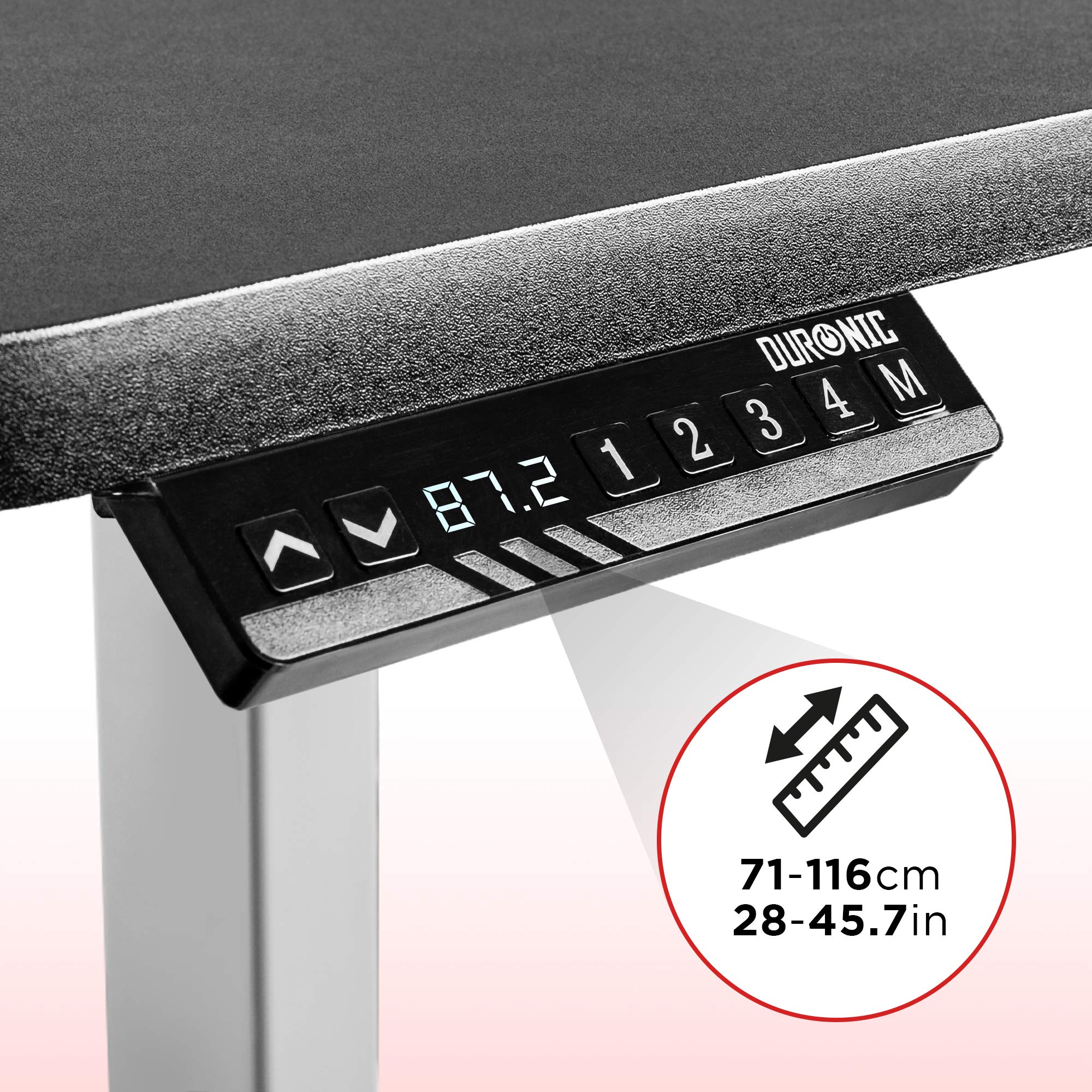 Duronic TM22 GY Bureau Assis-Debout gris | Structure de bureau à hauteur ajustable 71 - 116 cm | Électrique | Sauvegarde des tailles | MAX 100 kg | Station ergonomique | Plateau disponible séparément