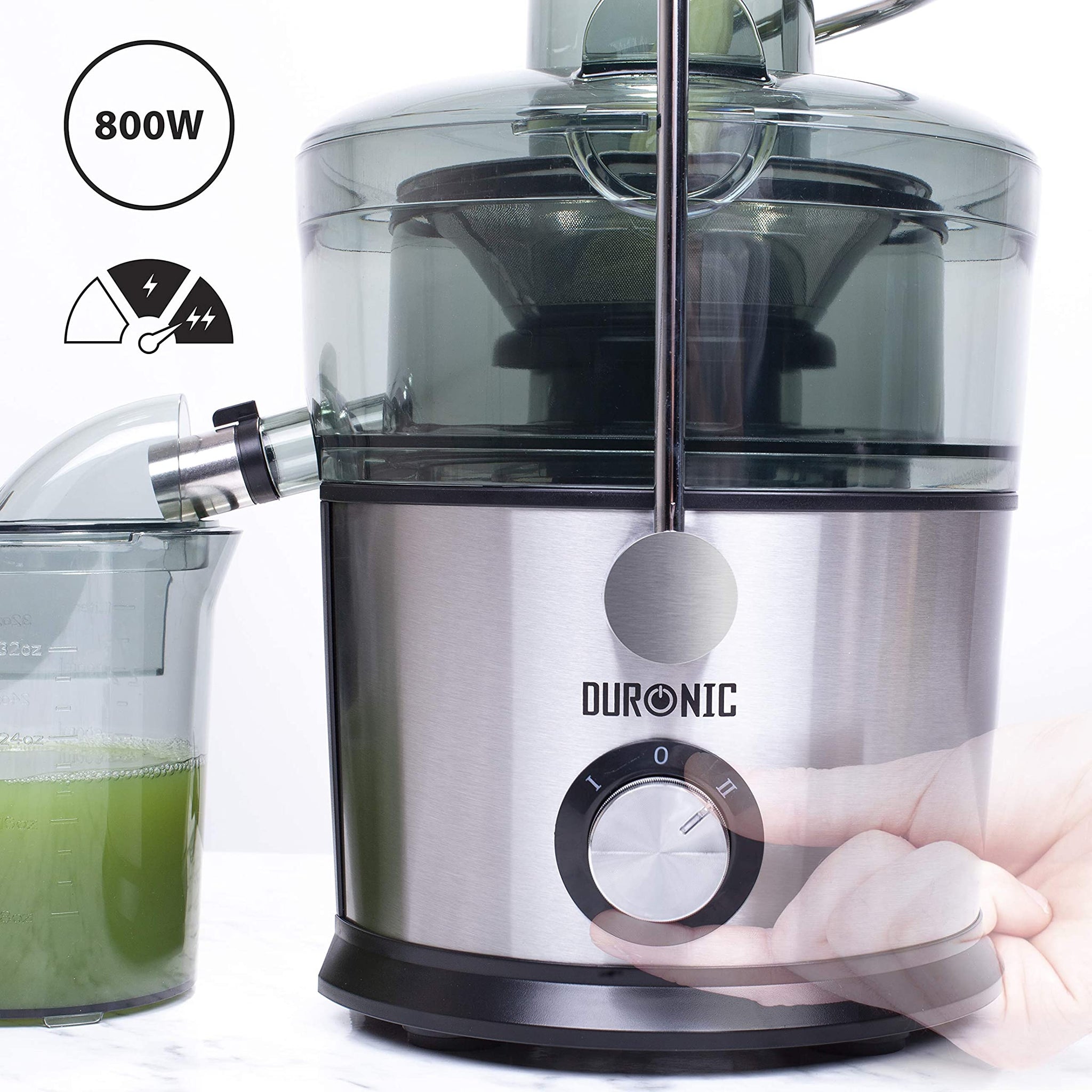 Duronic JE7C Centrifugeuse à jus de 800W pour fruits et légumes entiers - Large ouverture de 85 mm - Bec verseur anti-gouttes - Préparez vos jus fait-maison sans additifs, colorants ou sucre ajouté