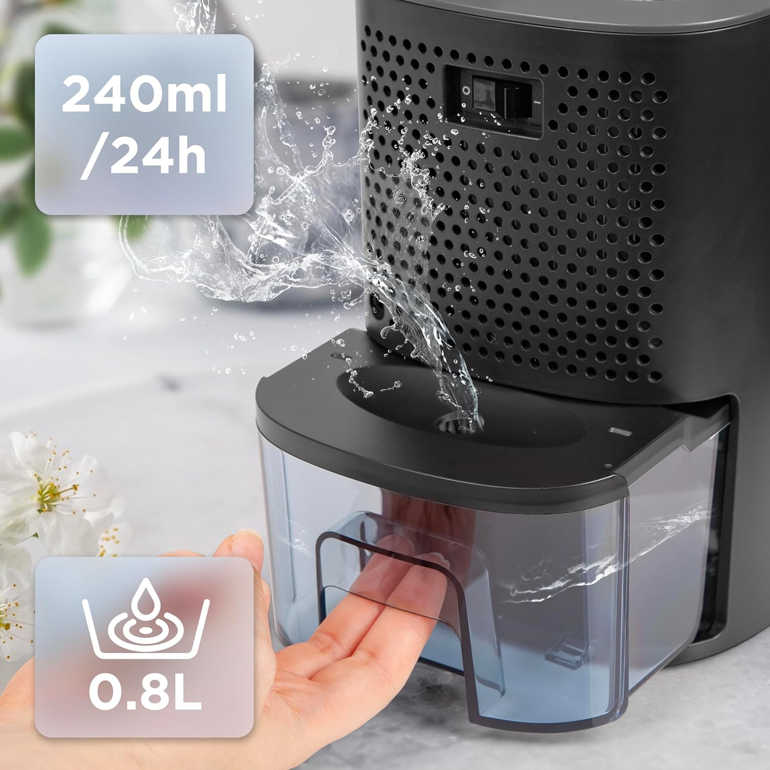 Duronic DH06 BK Déshumidificateur de 23W | Jusqu'à 240ml d'eau par jour | Réservoir d'eau de 0,8 litre | Compact et silencieux | Idéal pour petits espaces