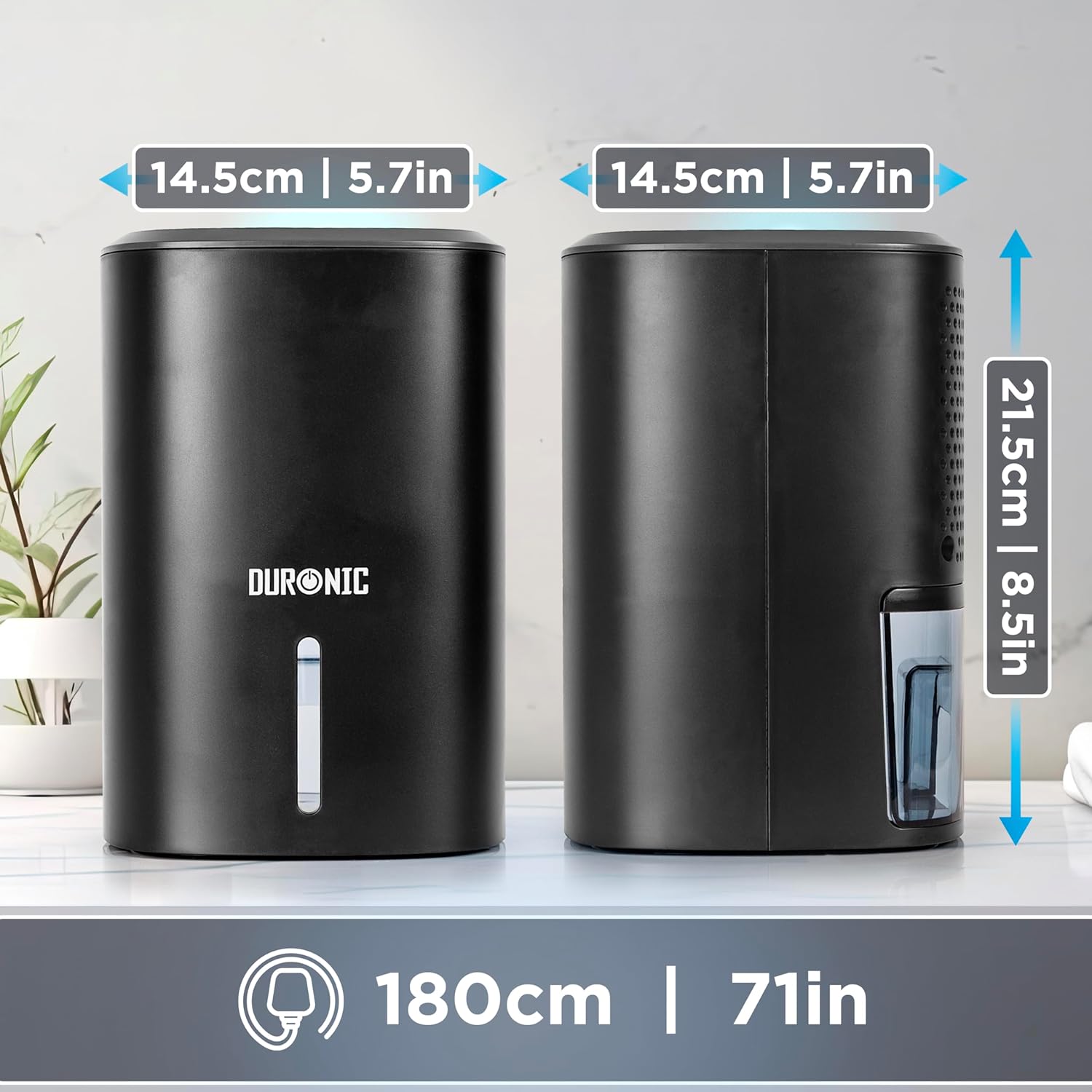 Duronic DH06 BK Déshumidificateur de 23W | Jusqu'à 240ml d'eau par jour | Réservoir d'eau de 0,8 litre | Compact et silencieux | Idéal pour petits espaces