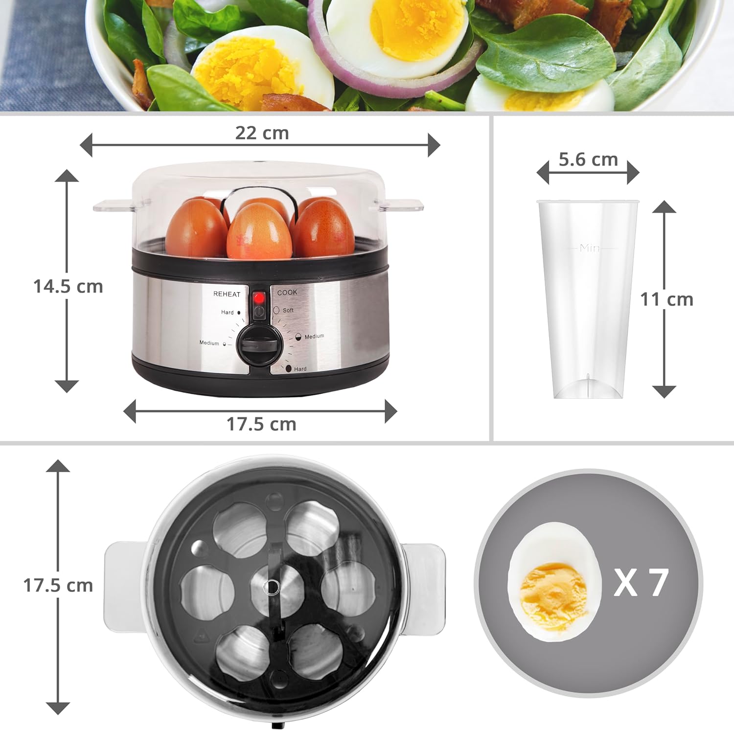 Duronic EB35 BK Cuiseur à oeufs De 1 à 7 oeufs Thermostat et minuteur pour obtenir oeufs durs ou mollets ou à la coque avec fonction dédiée pour préparer deux types de cuisson