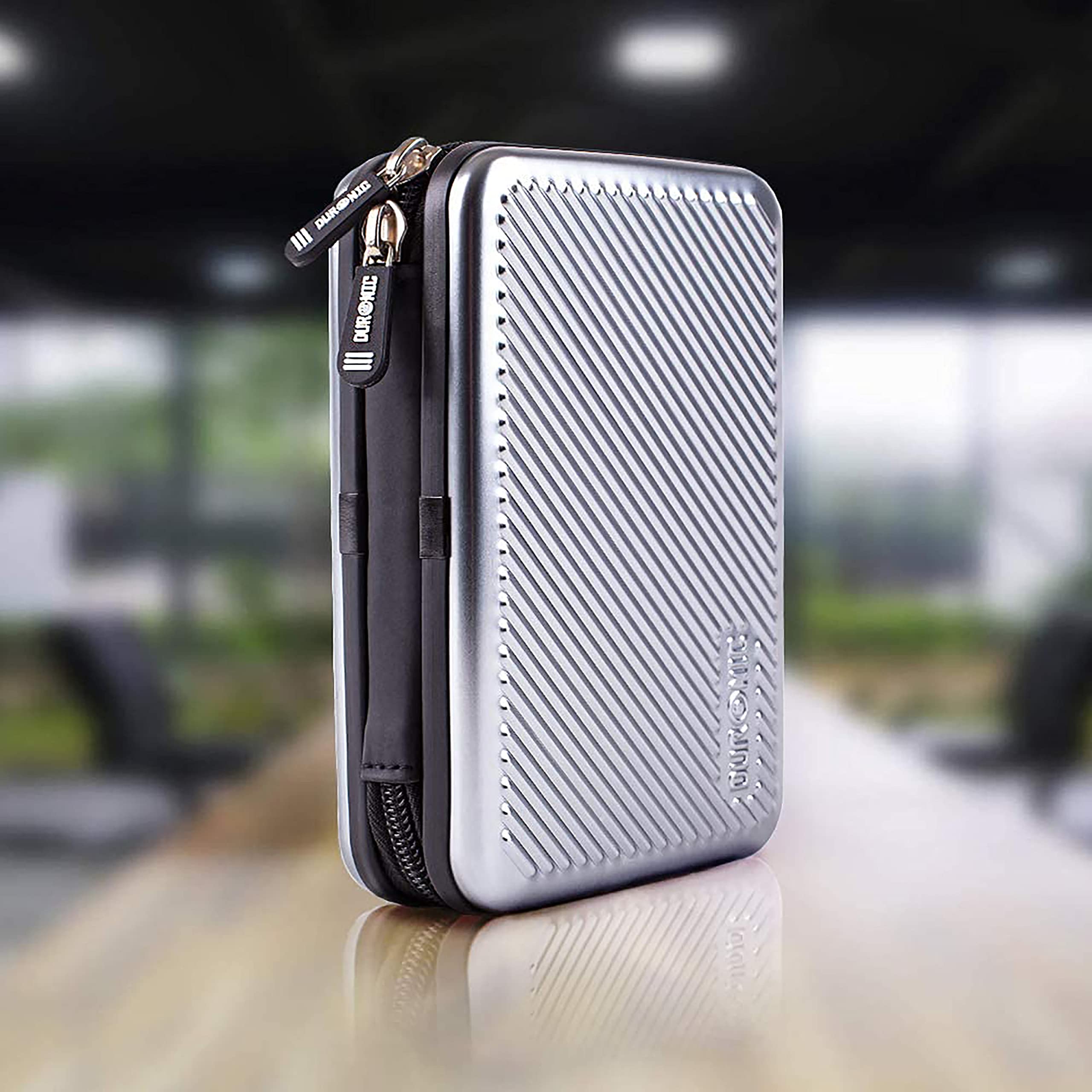 Duronic HDC3 SR étui de protection rigide pour disque dur, GPS, batterie portable, liseuse | housse pour disques durs externes | Argenté | Aluminium antichoc | Léger et compact | 11 x 16 cm