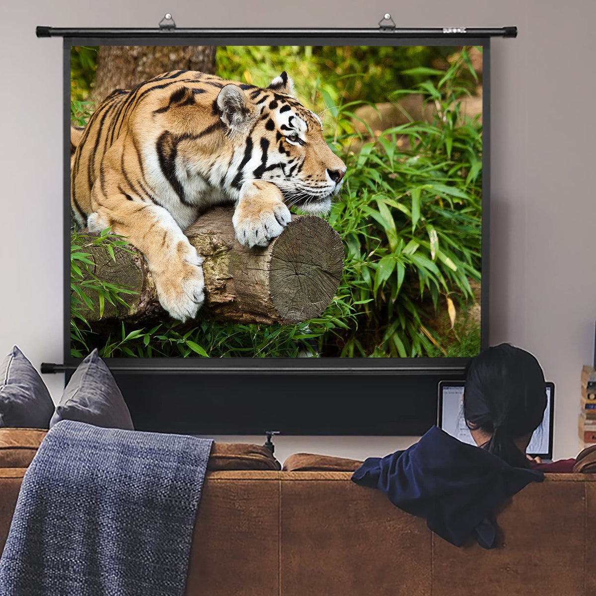 Duronic BPS90 /43 Ecran de Projection avec Barres et Crochets pour vidéoprojecteur - Toile de 90 Pouces ou 229 cm (183 x 137 cm)