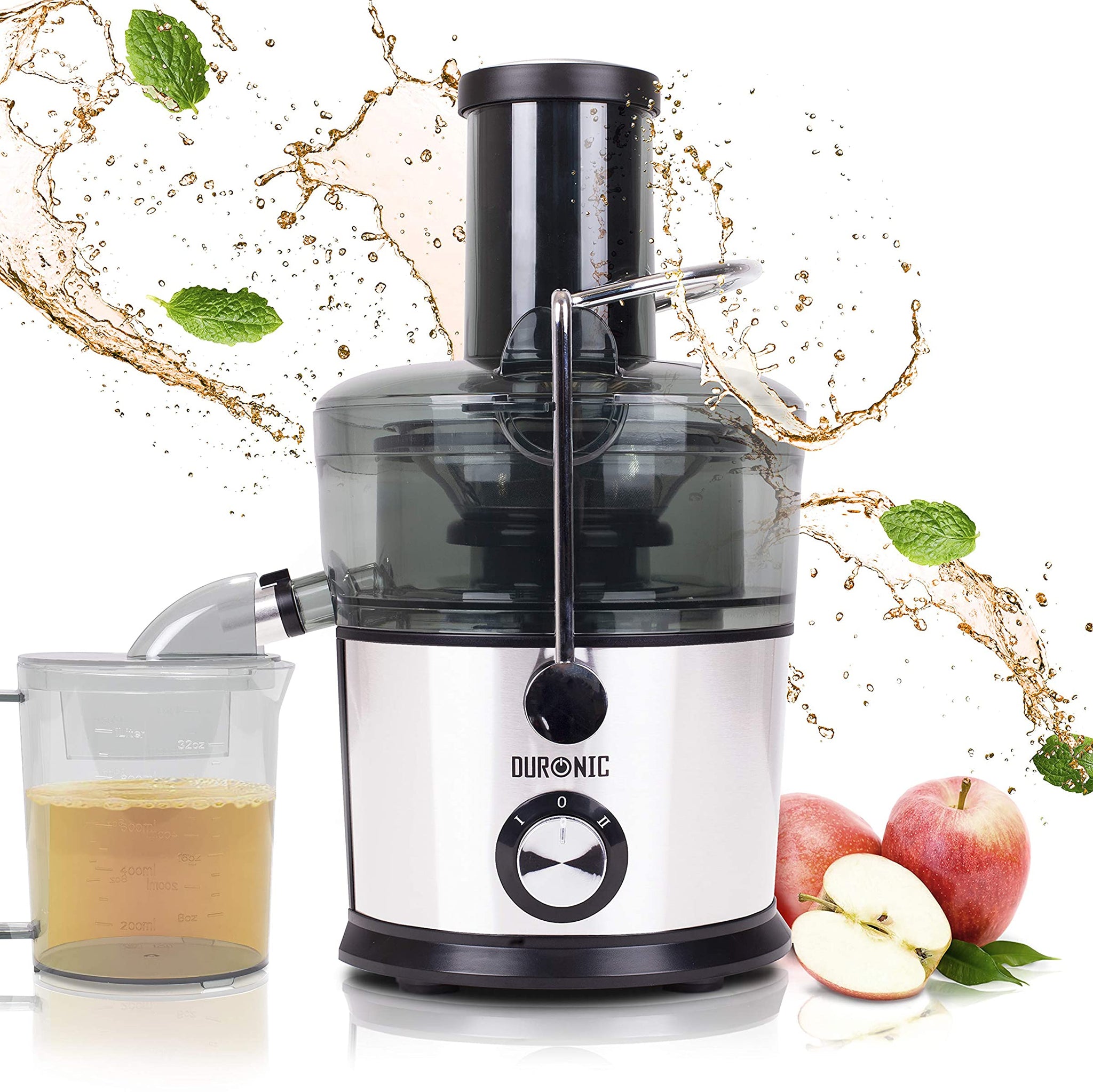Duronic JE7C Centrifugeuse à jus de 800W pour fruits et légumes entiers - Large ouverture de 85 mm - Bec verseur anti-gouttes - Préparez vos jus fait-maison sans additifs, colorants ou sucre ajouté