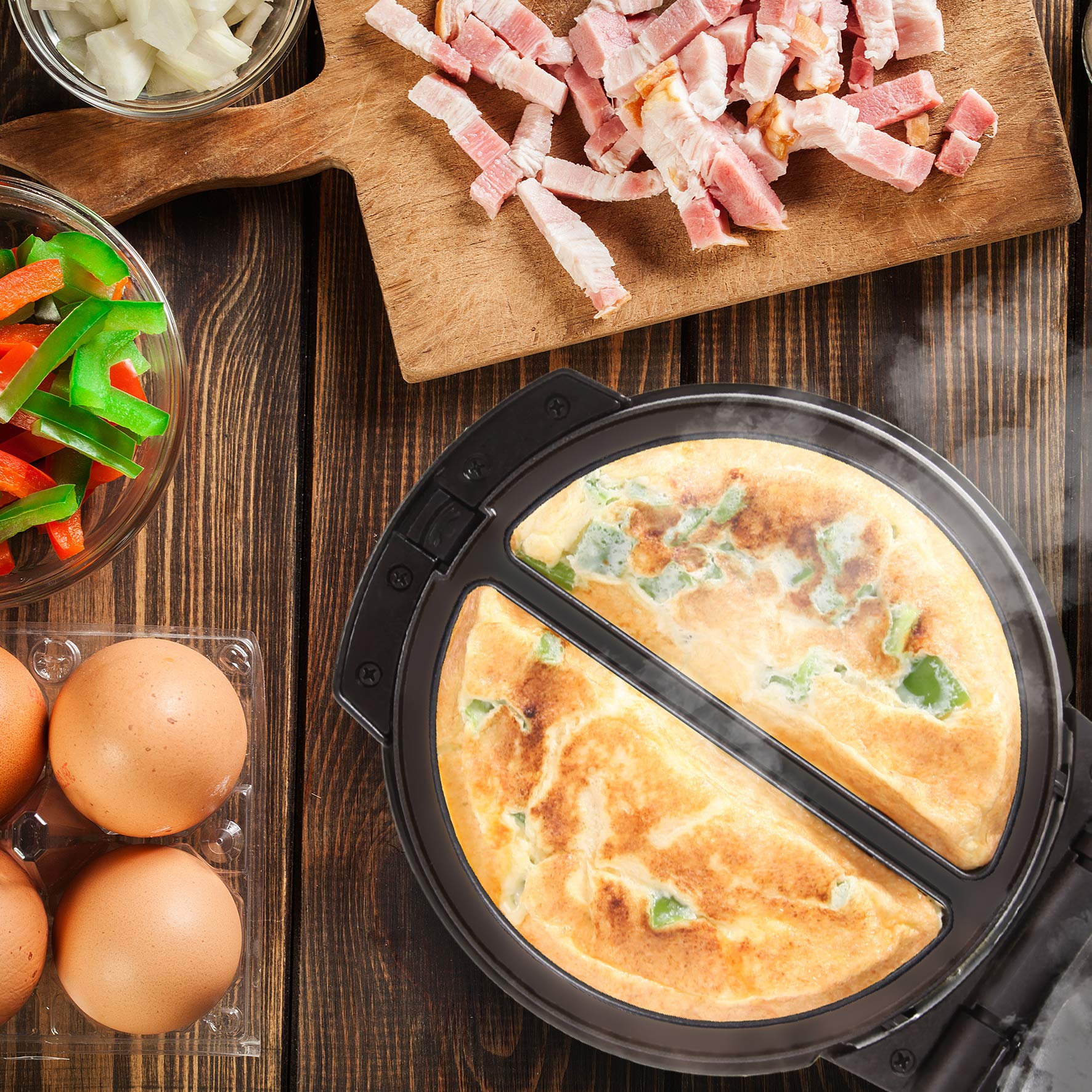 Duronic OM60 Cuiseur à Omelettes électrique | 2 plaques de cuisson antiadhésives et détachables | Appareil pour faire 2 omelettes | 600 W | Poignées thermo-isolante | Pour un déjeuner sain et équilibré