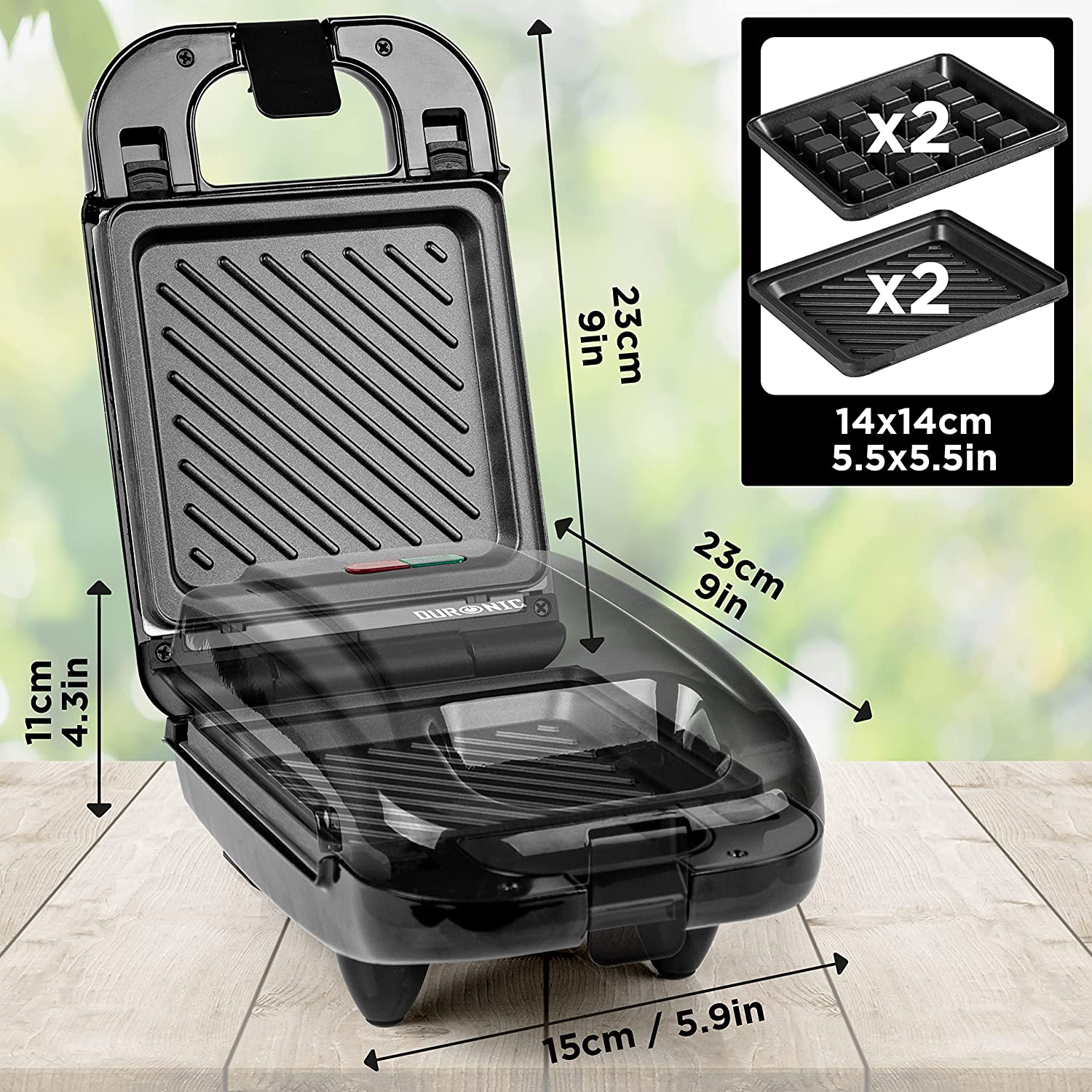 Duronic WM32 Mini gaufrier et Grill 2-en-1 de 650W | Plaques de cuisson antiadhésives détachables | Contrôle de la température automatique | Pour gaufre sucré salé sandwichs croquemonsieur toast oeufs