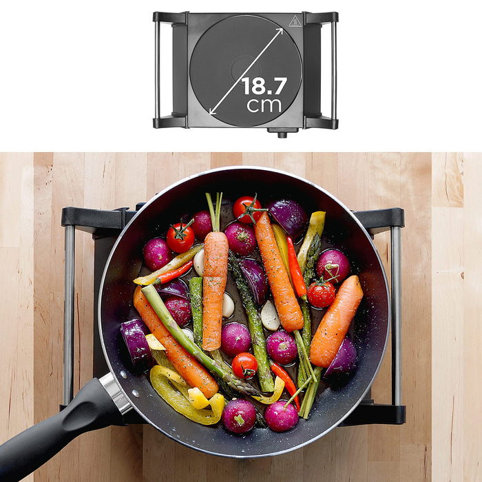 Duronic HP1 BK Plaque de cuisson chauffante électrique avec foyer en fonte de 20 cm | 1500W | Compacte et mobile | Poignées ergonomiques | Thermostat | Cuisinière pour camping, camping-car, caravane
