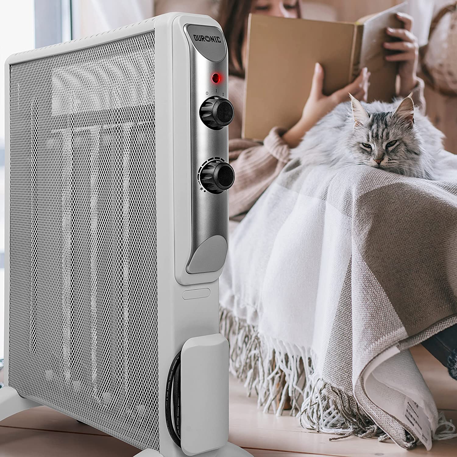 Duronic HV220 WE Radiateur électrique fin avec panneaux Mica 2000W | Chauffage écoresponsable chauffant en 1 min | Thermostat ajustable | Extinction automatique | 2 Niveaux de puissance | Sans huile