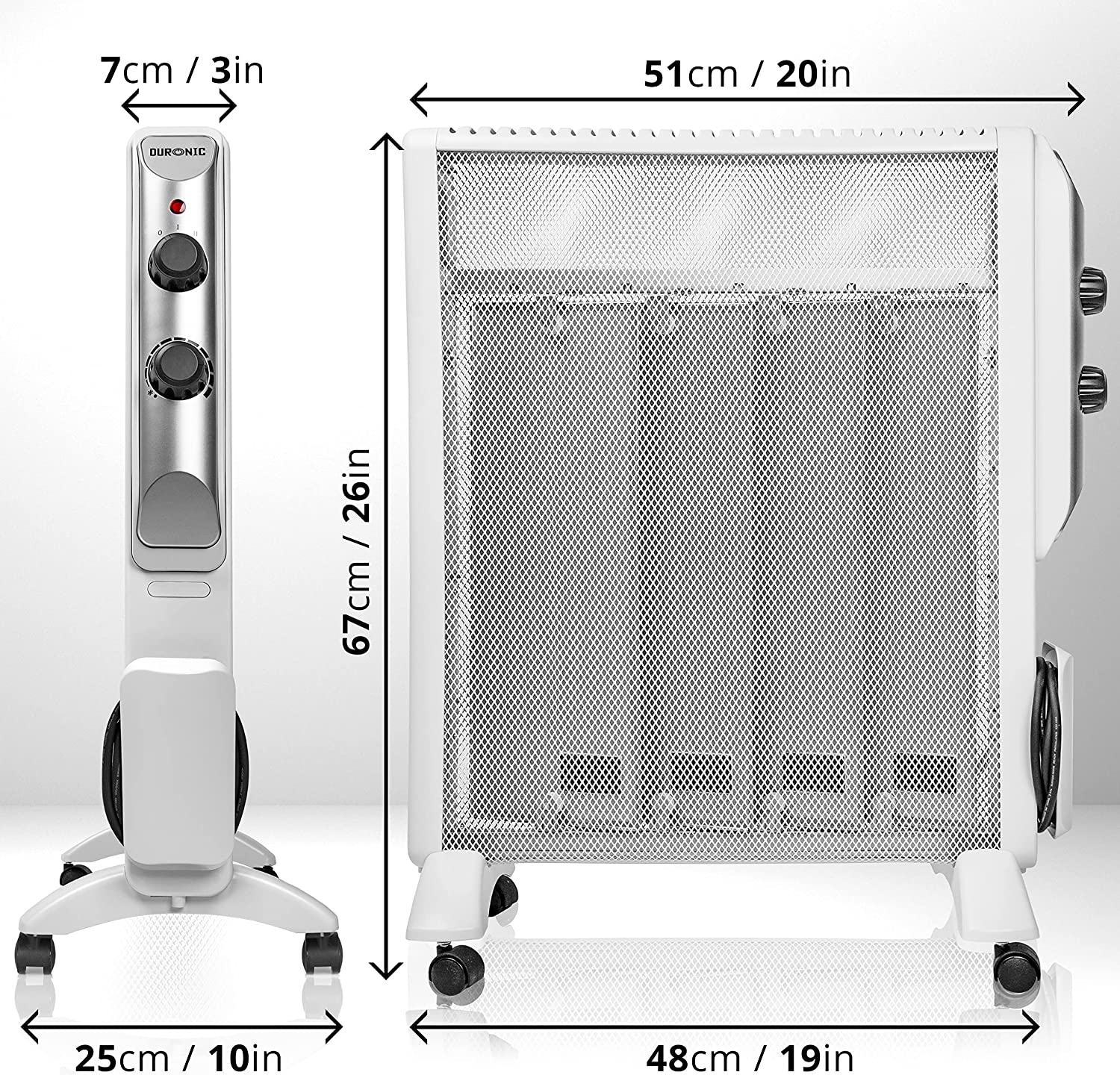 Duronic HV220 WE Radiateur électrique fin avec panneaux Mica 2000W | Chauffage écoresponsable chauffant en 1 min | Thermostat ajustable | Extinction automatique | 2 Niveaux de puissance | Sans huile