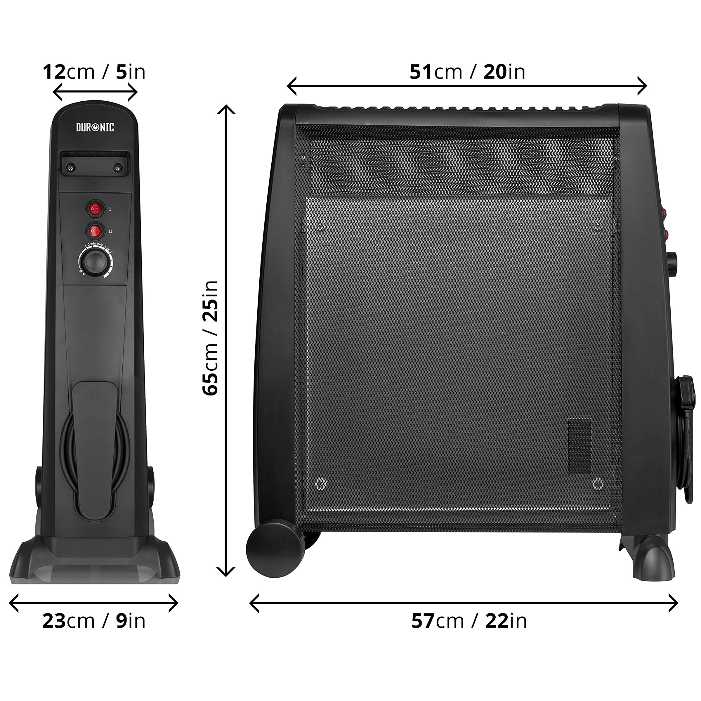 Duronic HV101 Chauffage Electrique en Mica sans Huile – 2500W – 3 Puissances – Thermostat Réglable - Triple Protection – Portable grâce aux Roulettes et Poignées – Evite la Surconsommation Energétique