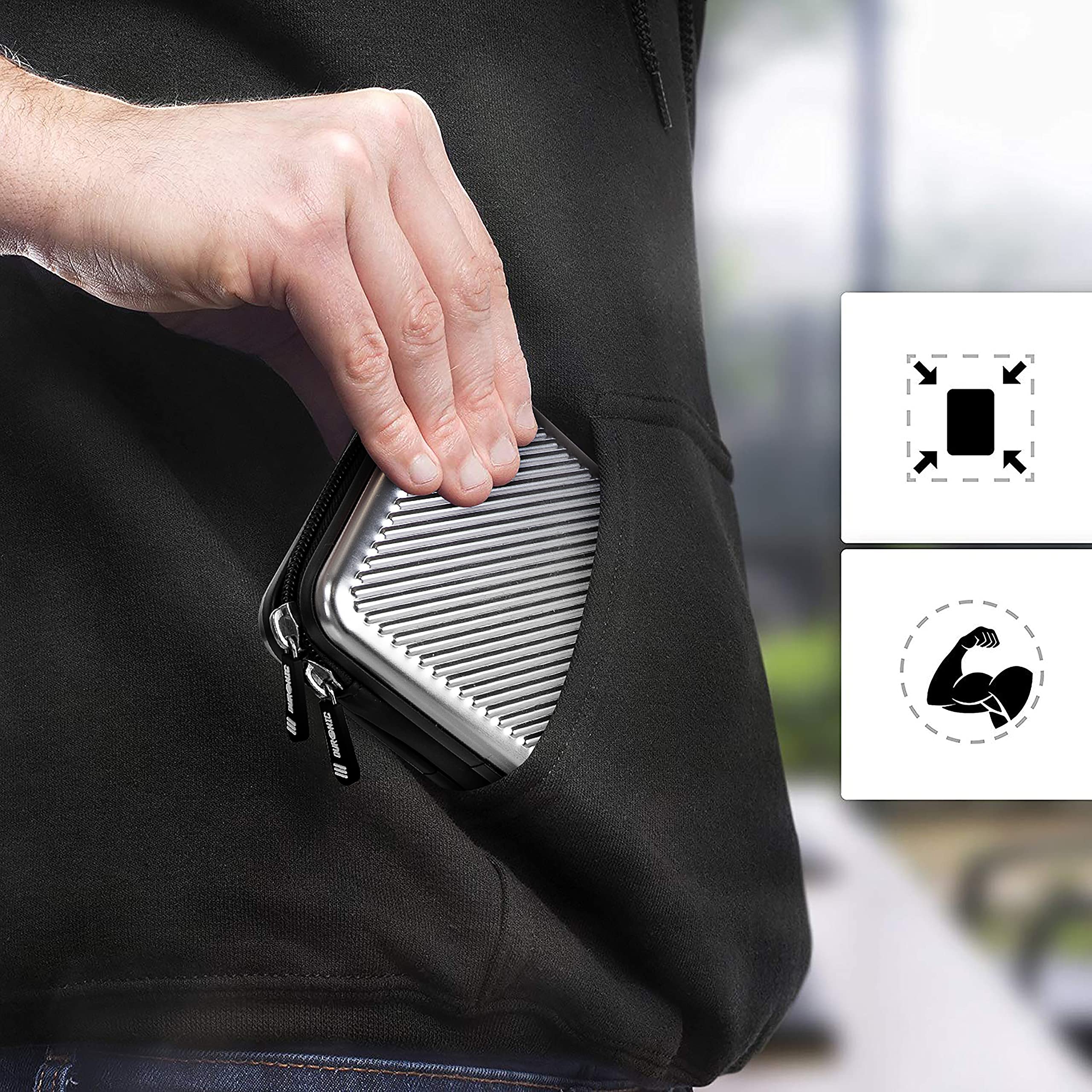 Duronic HDC3 SR étui de protection rigide pour disque dur, GPS, batterie portable, liseuse | housse pour disques durs externes | Argenté | Aluminium antichoc | Léger et compact | 11 x 16 cm