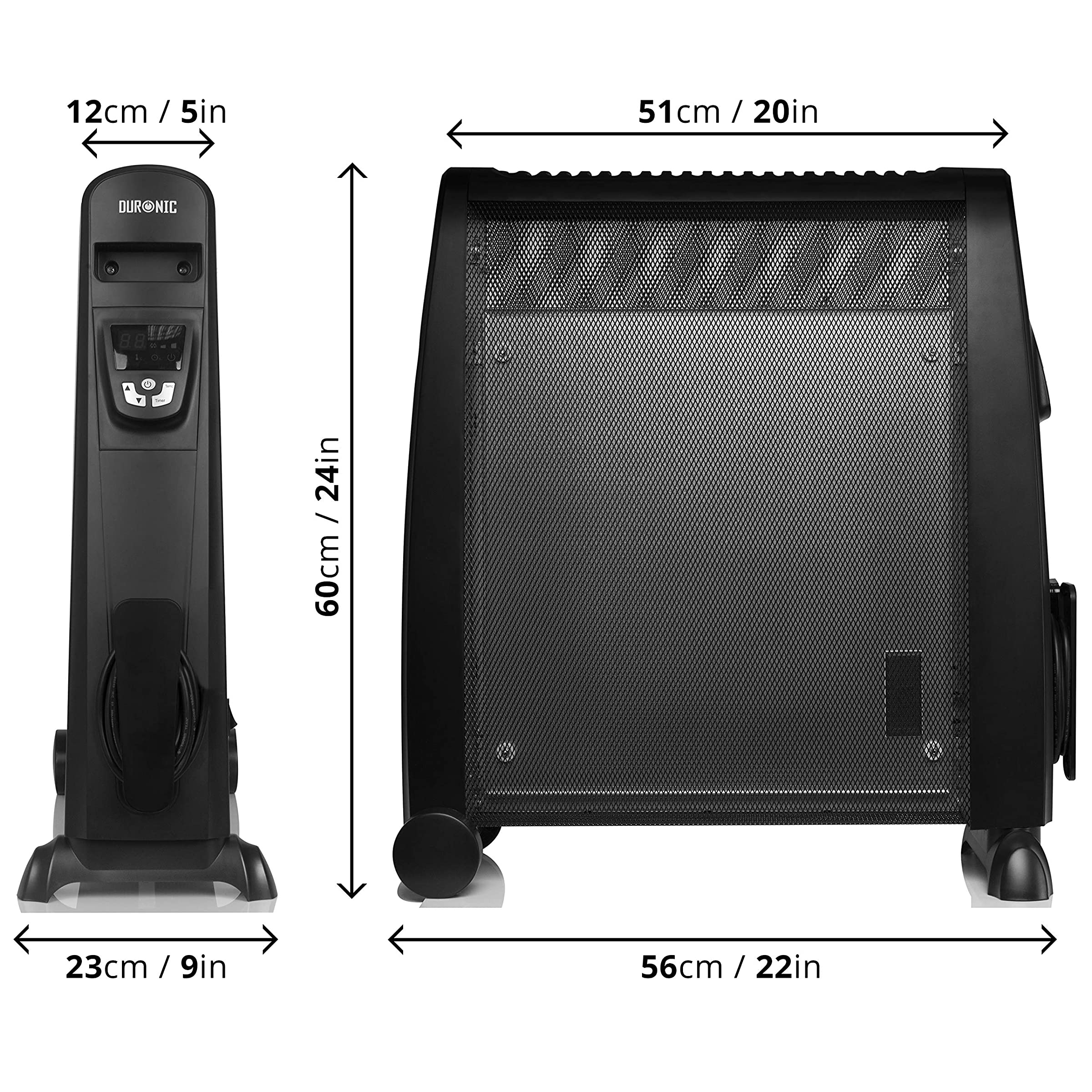 Duronic HV102 Chauffage Electrique en Mica sans Huile – 2500W – 2 Puissances – Thermostat Réglable – Triple Protection – Portable grâce aux Roulettes et Poignées – Evite la Surconsommation Energétique