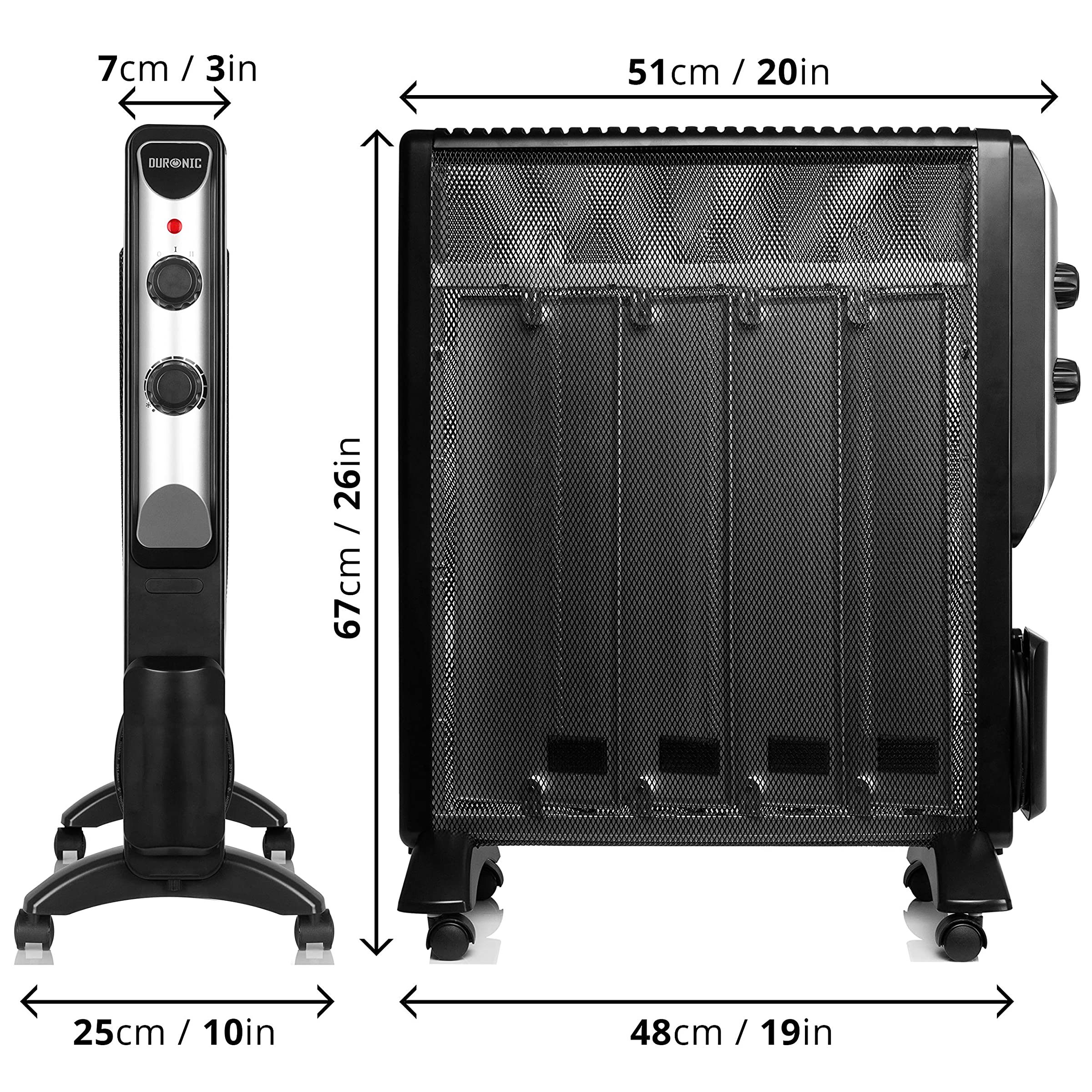 Duronic HV220 BK Radiateur Electrique en Mica sans Huile | 2000W | Thermostat Intégré | Chauffe en 1 Minute | 2 Puissances 1000W ou 2000W