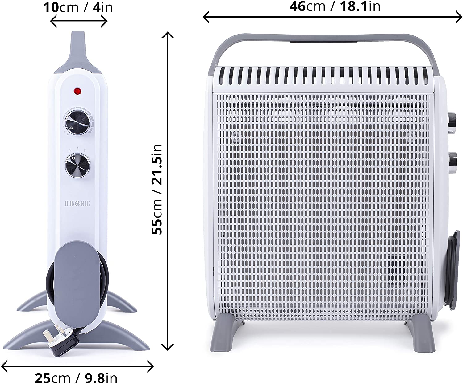 Duronic HV180 WE Chauffage électrique en mica de 1800W – 2 puissances – Thermostat réglable – Portable grâce à la poignée – Triple Protection – Evite la Surconsommation énergétique