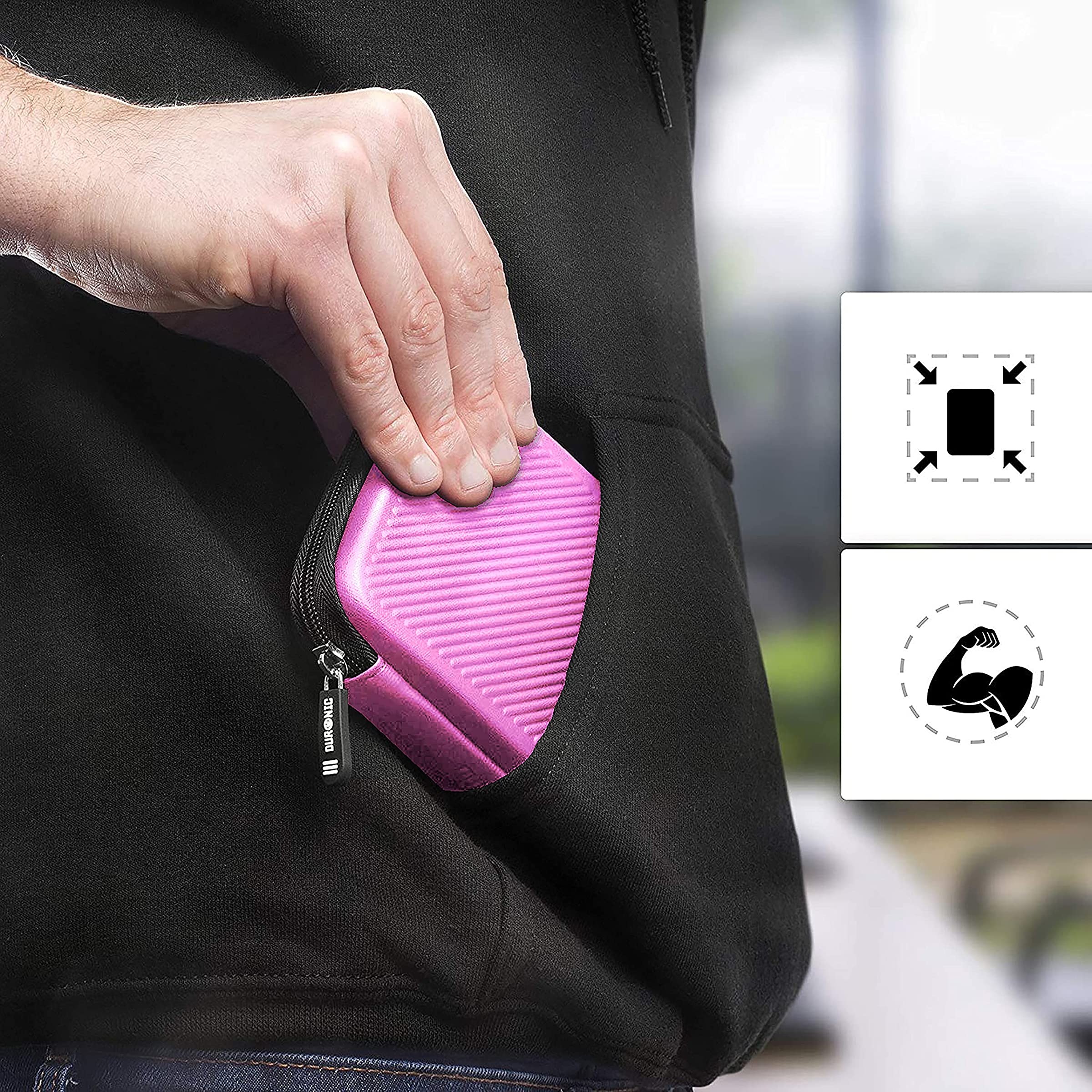 Duronic HDC2 PK étui de Protection Semi Rigide pour Disque Dur, GPS, Batterie Portable, liseuse | Housse pour disques durs externes | Rose | EVA Antichoc | Léger et Compact | 11 x 15 cm